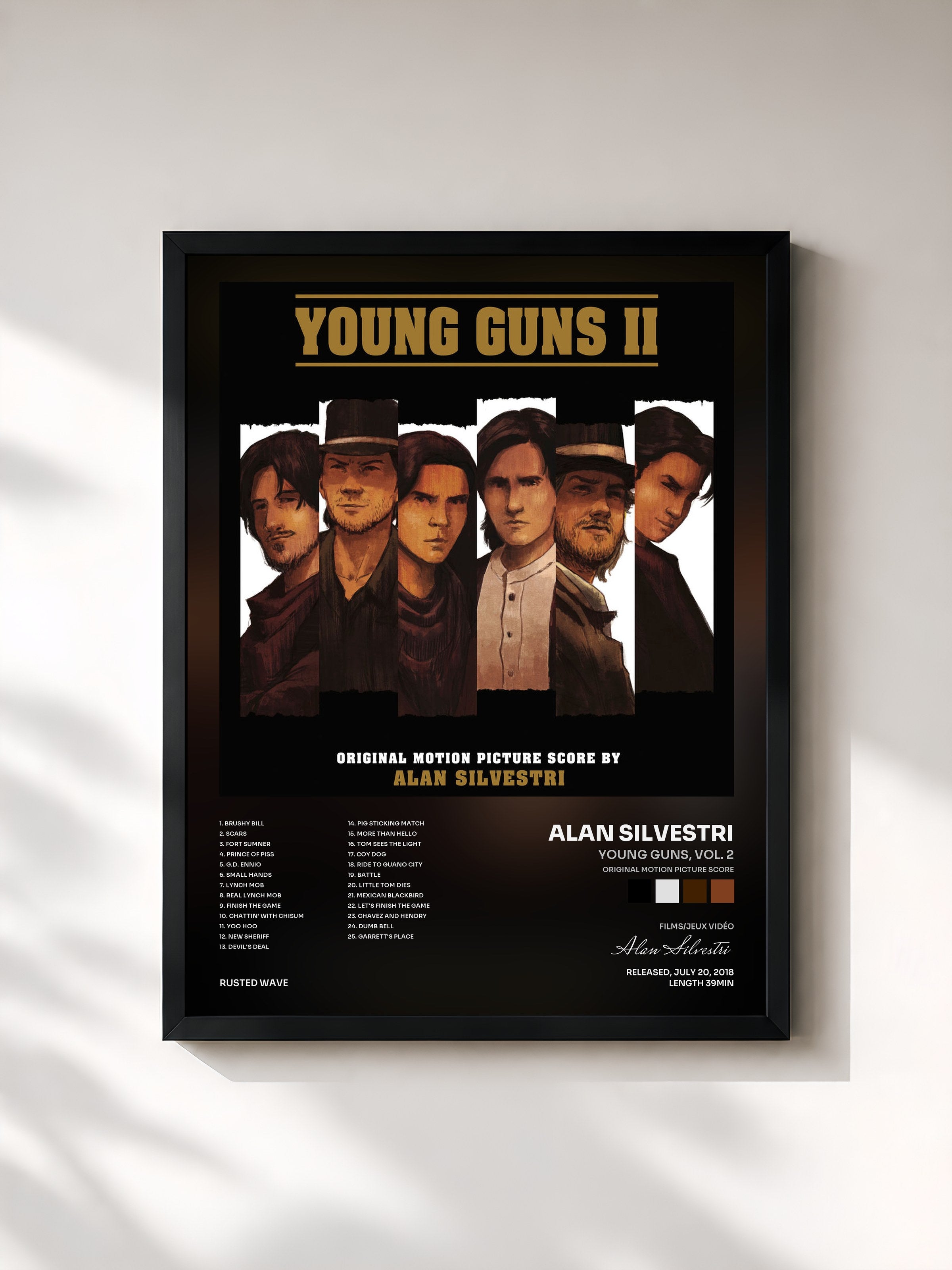 #noir Tableau de l'album Young Guns, Vol. 2 (Original Motion Picture Score) de Alan Silvestri, cadre noir, imprimé et encadré en France