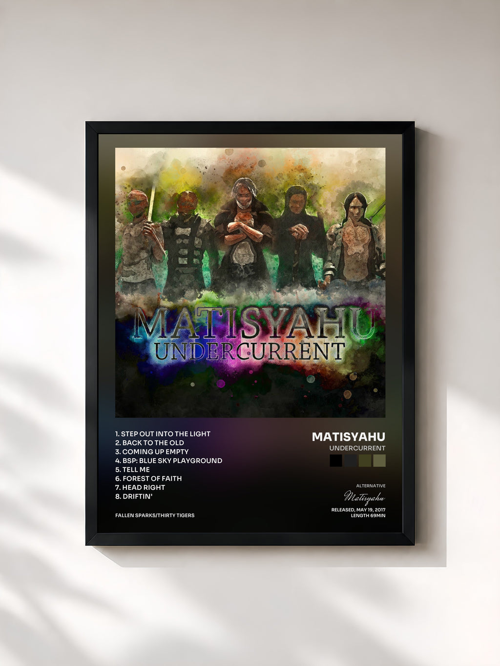 #noir Tableau de l'album Undercurrent de Matisyahu, cadre noir, imprimé et encadré en France