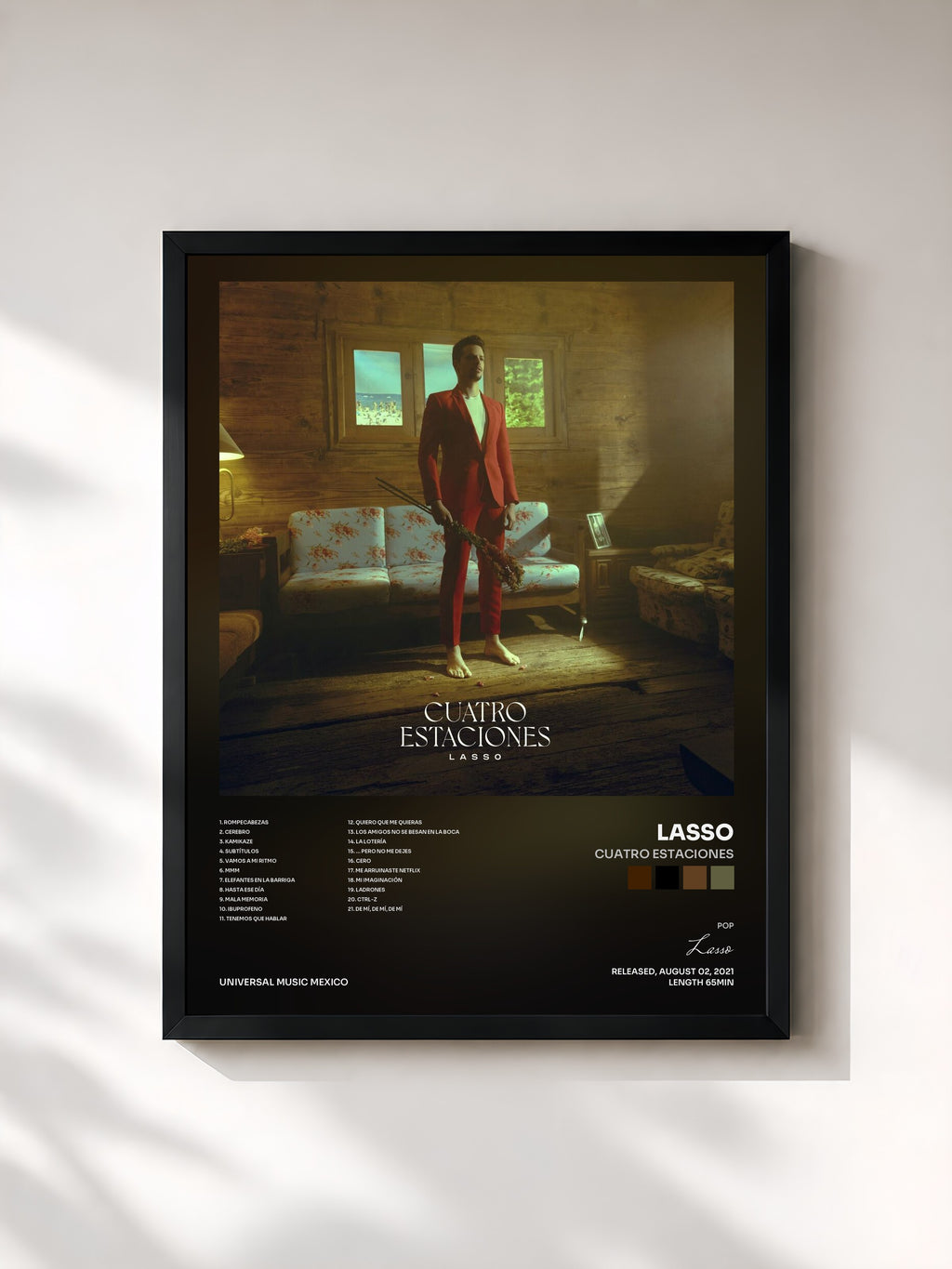#noir Tableau de l'album Cuatro Estaciones de Lasso, cadre noir, imprimé et encadré en France