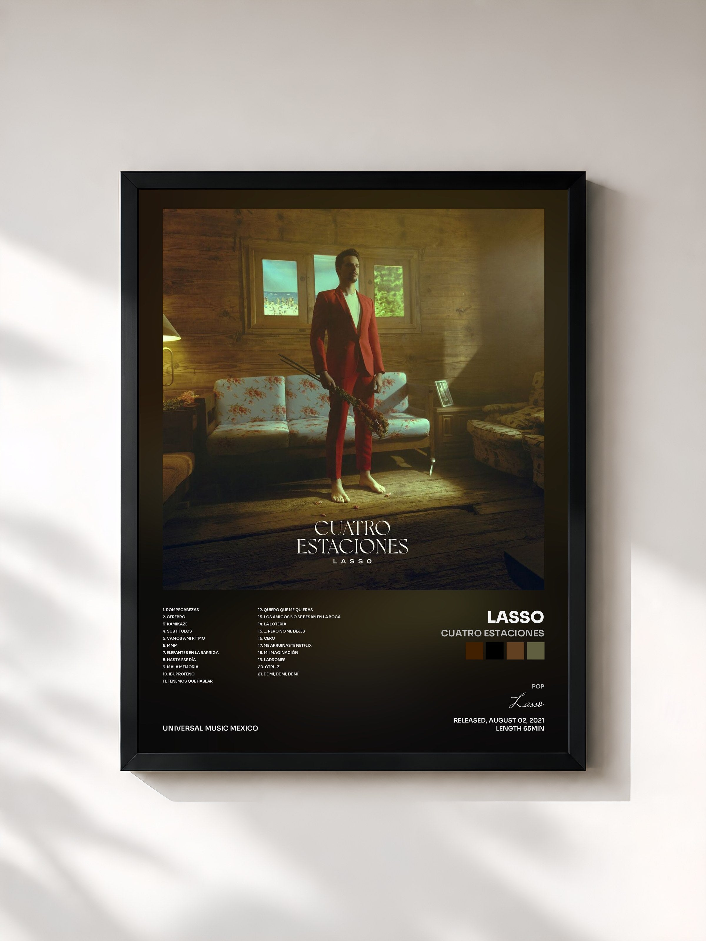 #noir Tableau de l'album Cuatro Estaciones de Lasso, cadre noir, imprimé et encadré en France