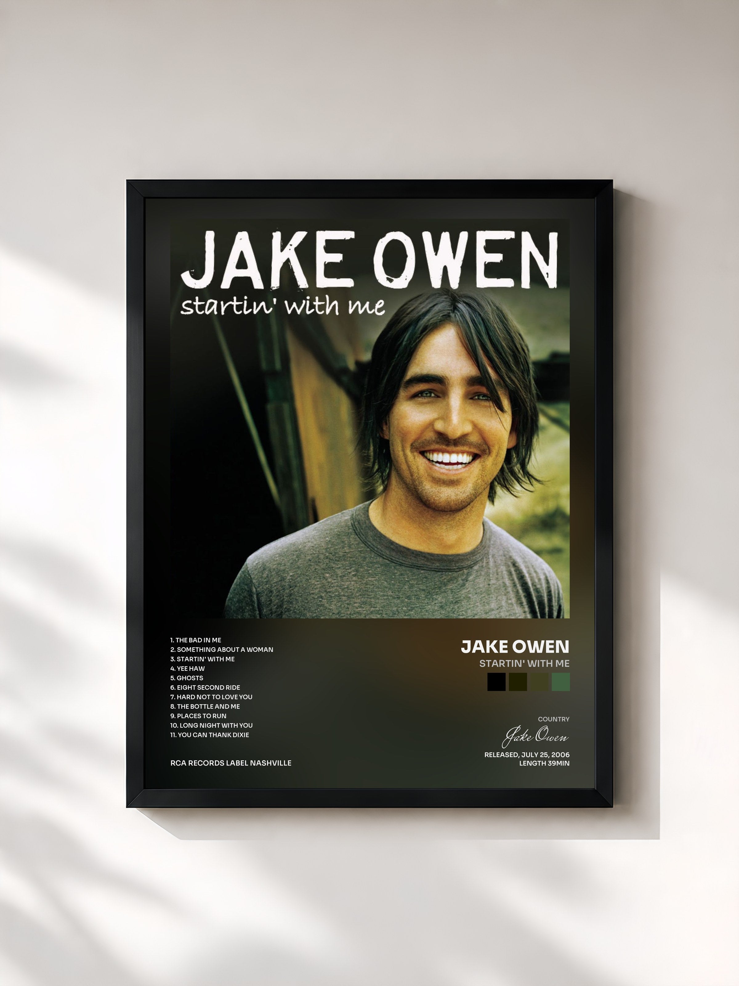 #noir Tableau de l'album Startin' With Me de Jake Owen, cadre noir, imprimé et encadré en France