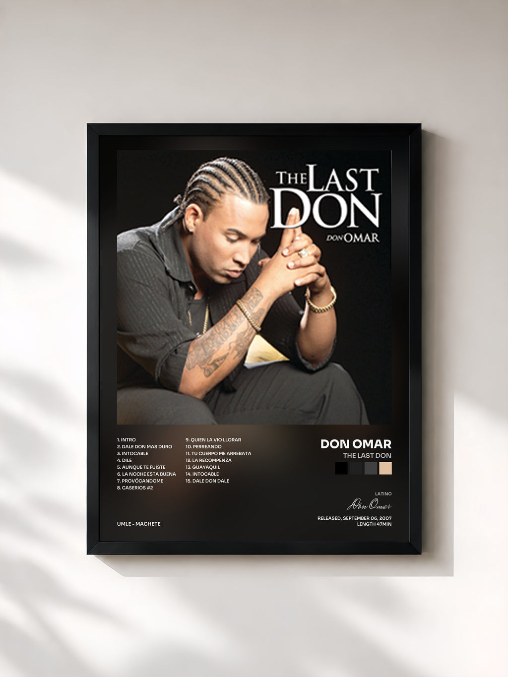 #noir Tableau de l'album The Last Don de Don Omar, cadre noir, imprimé et encadré en France