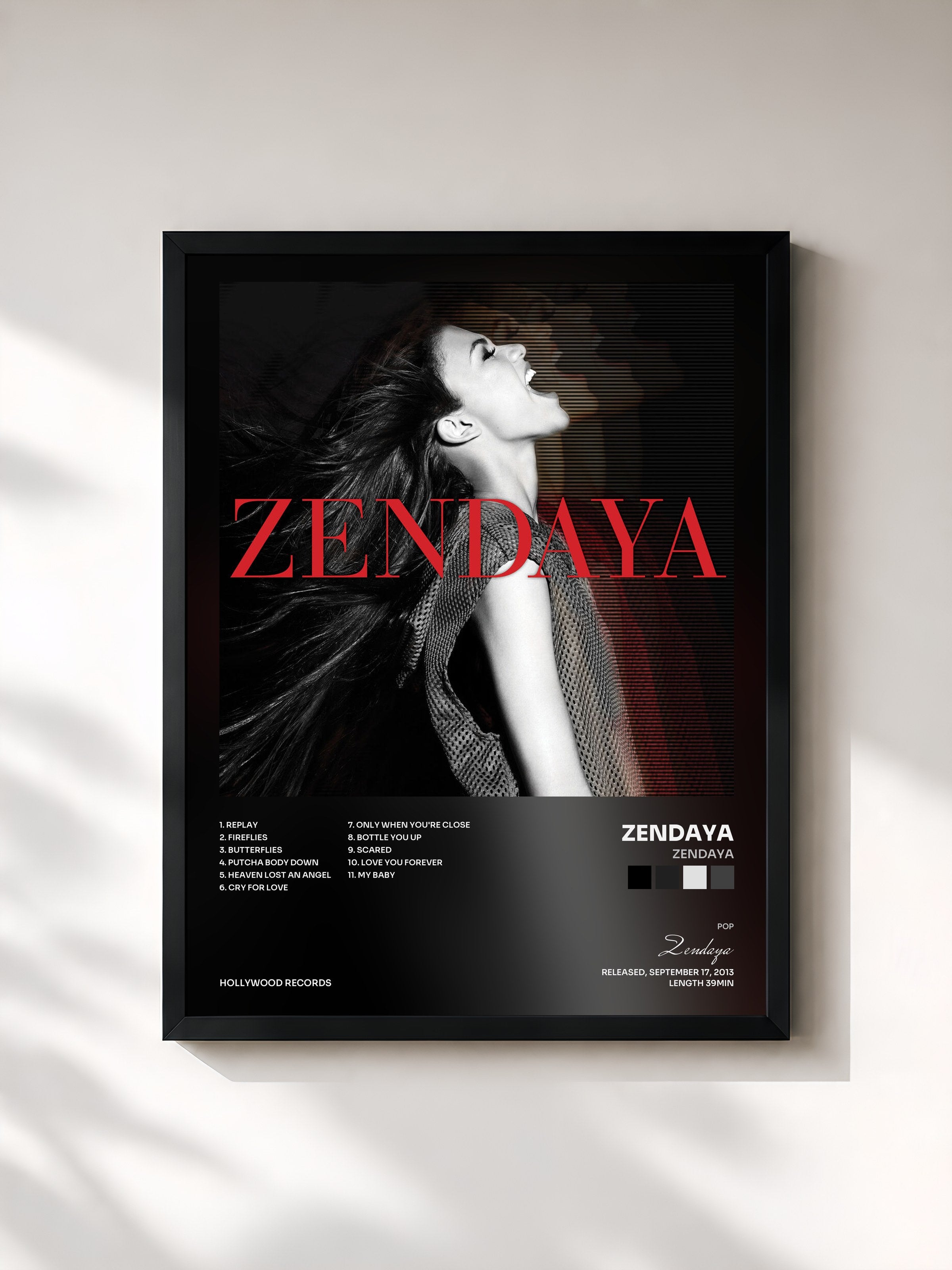 #noir Tableau de l'album Zendaya de Zendaya, cadre noir, imprimé et encadré en France