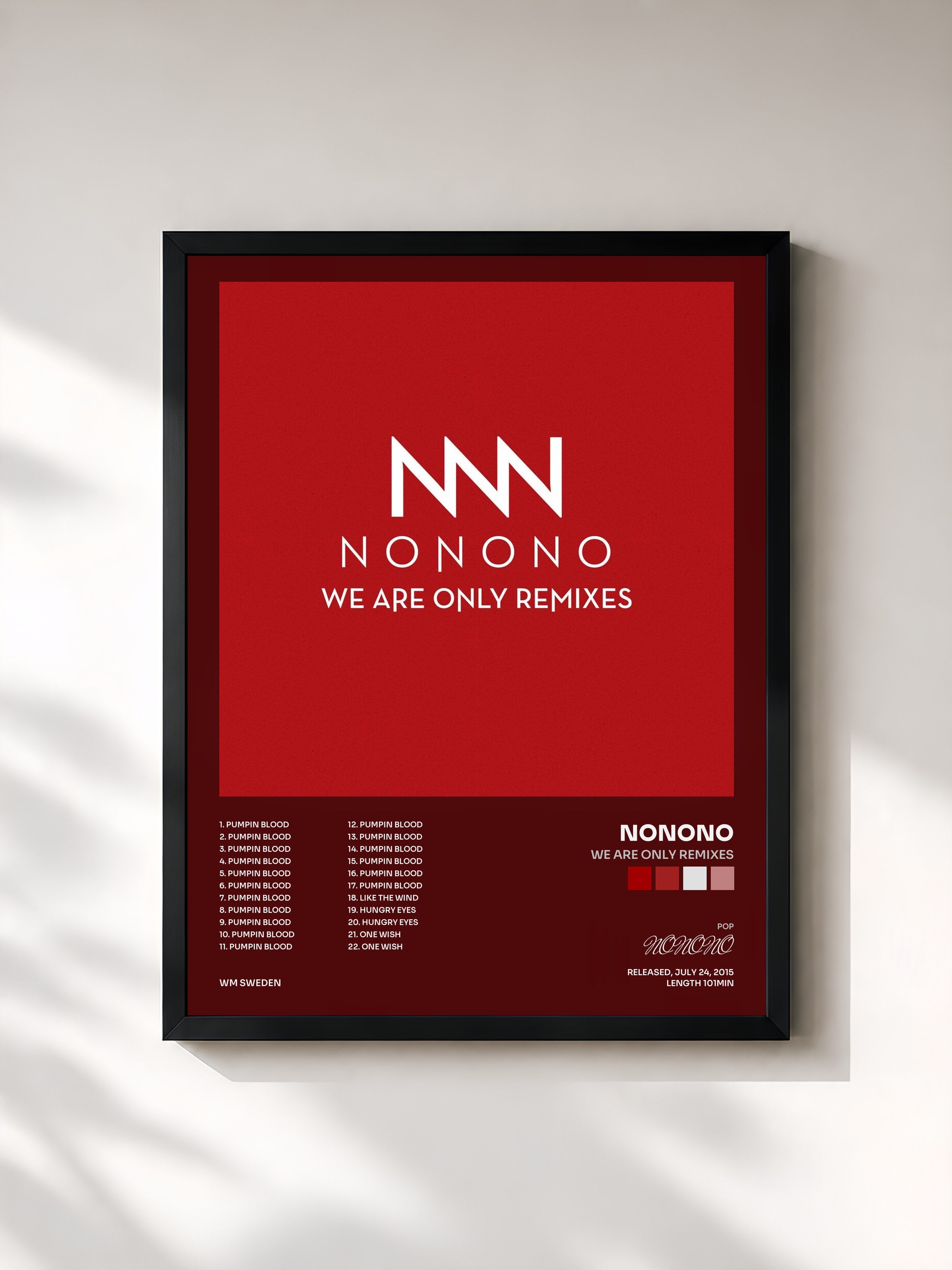 #noir Tableau de l'album We Are Only Remixes de NONONO, cadre noir, imprimé et encadré en France