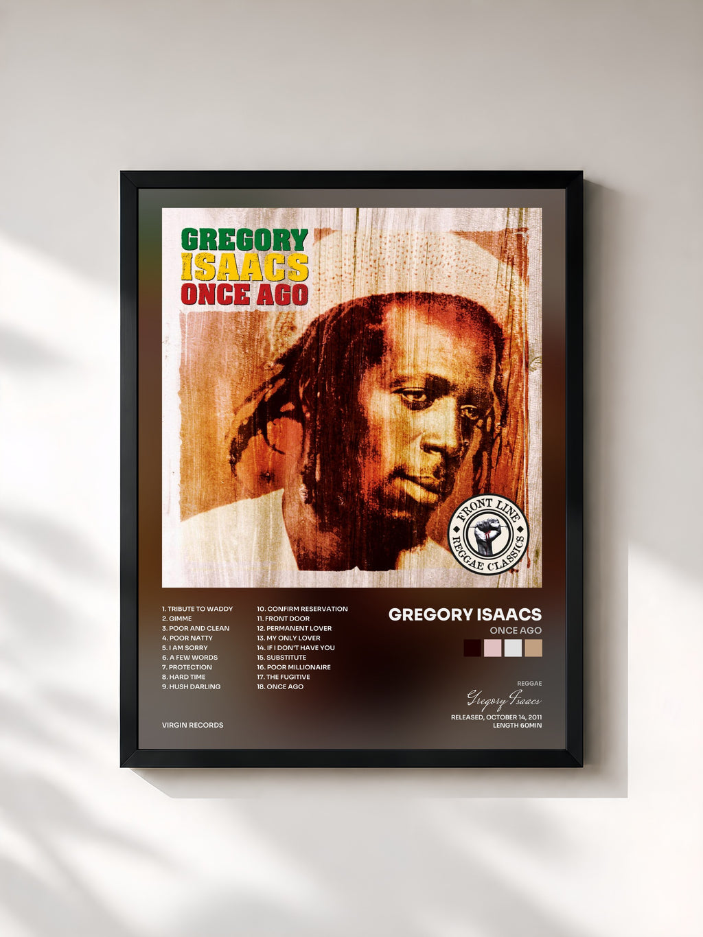 #noir Tableau de l'album Once Ago de Gregory Isaacs, cadre noir, imprimé et encadré en France