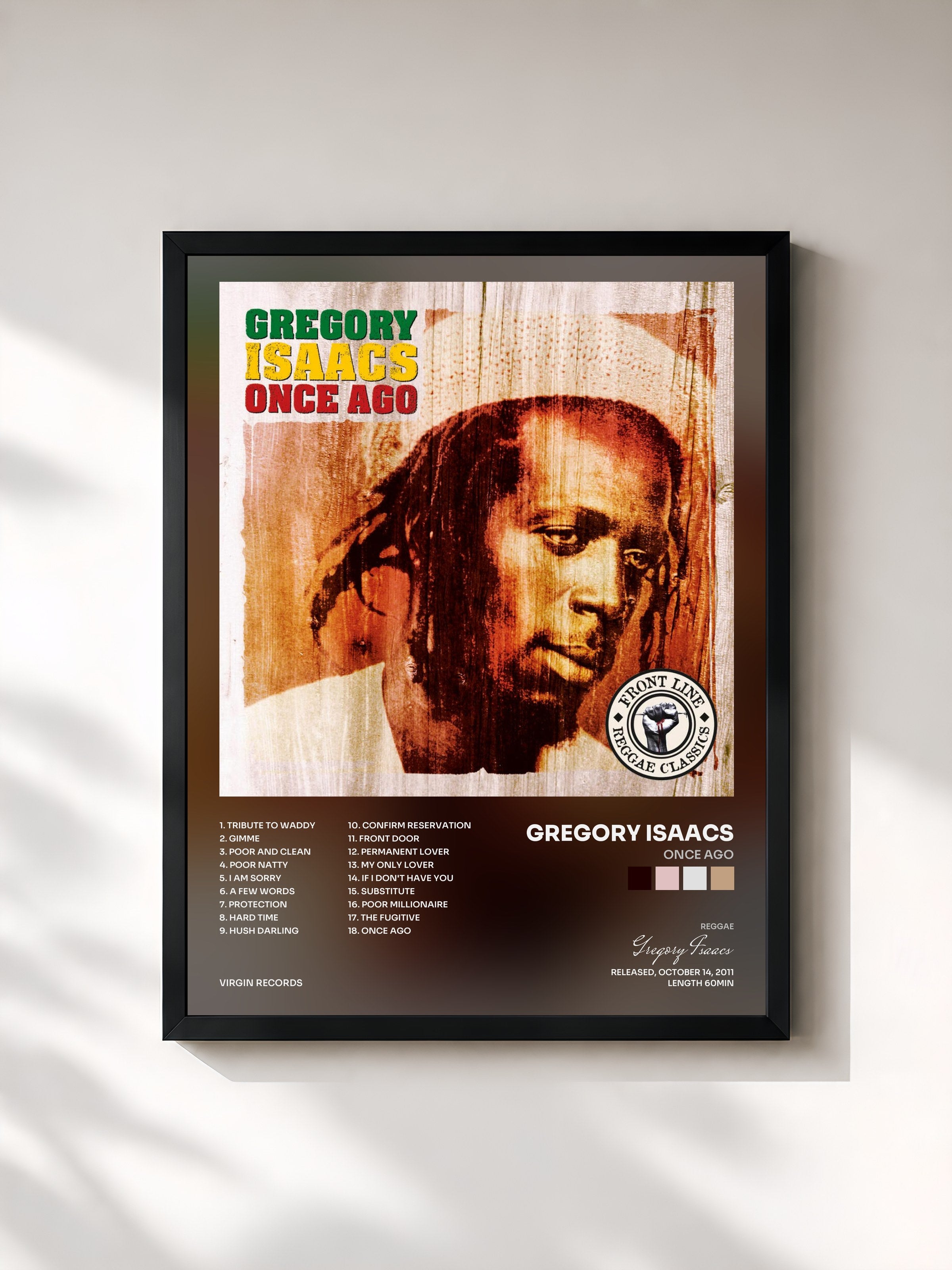 #noir Tableau de l'album Once Ago de Gregory Isaacs, cadre noir, imprimé et encadré en France