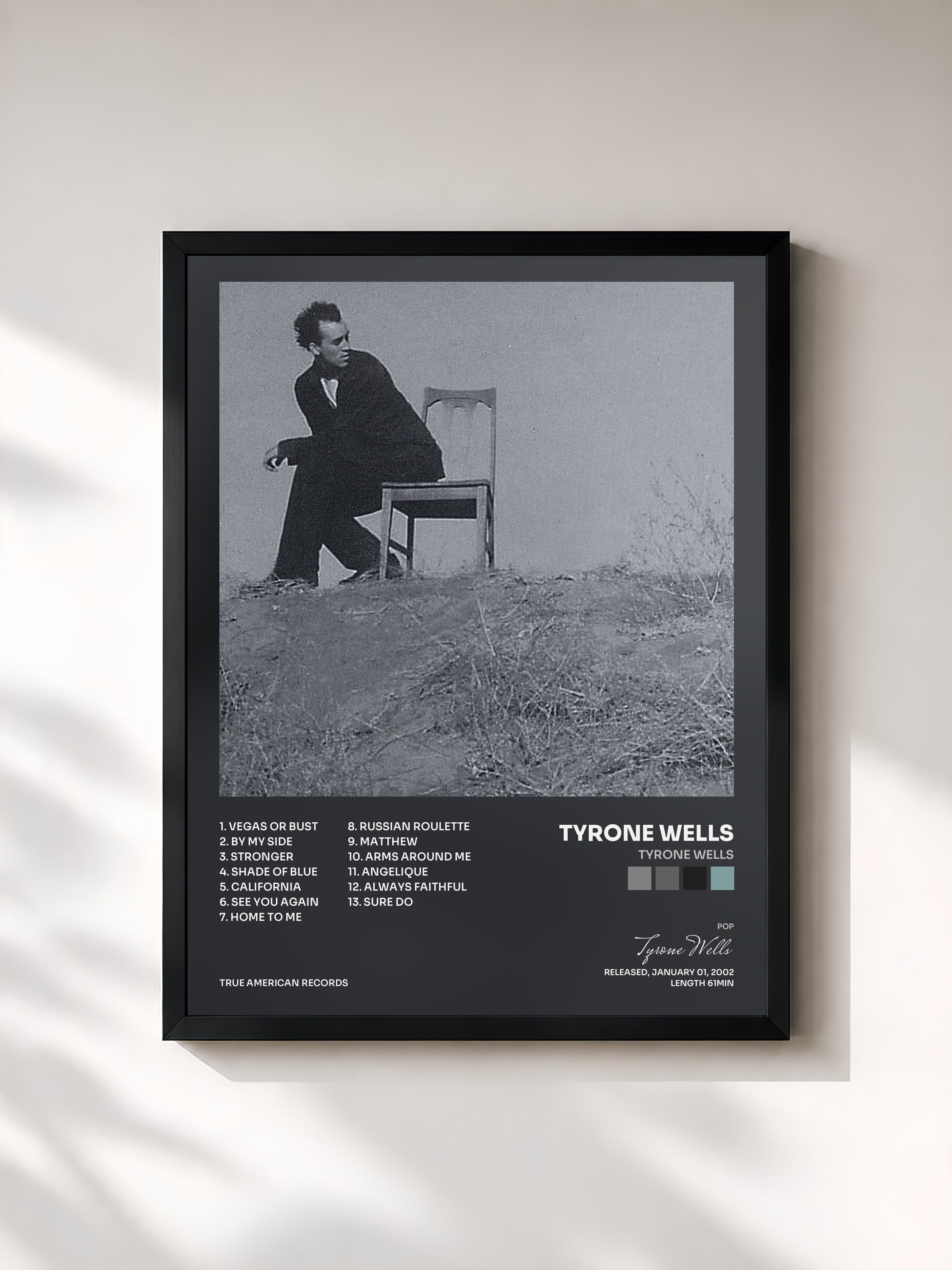 #noir Tableau de l'album Tyrone Wells de Tyrone Wells, cadre noir, imprimé et encadré en France