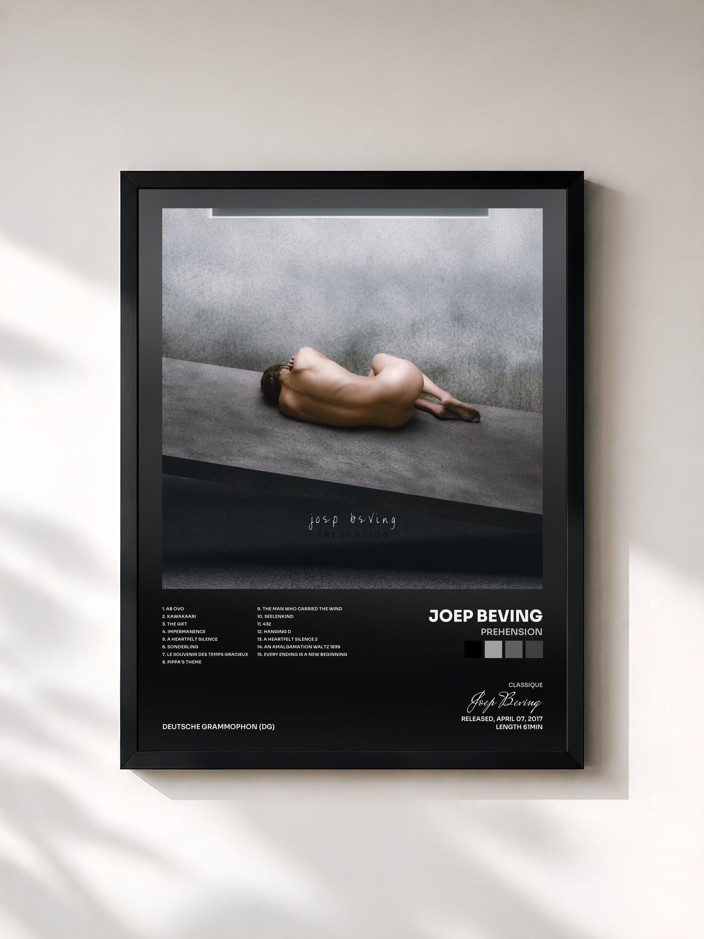 #noir Tableau de l'album Prehension de Joep Beving, cadre noir, imprimé et encadré en France