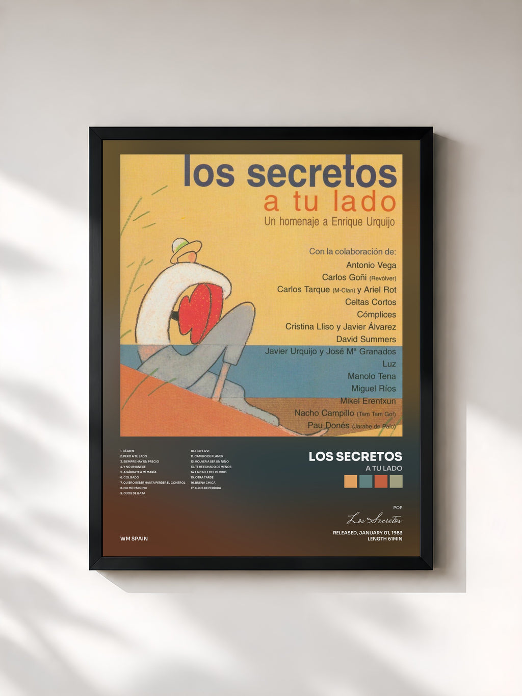 #noir Tableau de l'album A Tu Lado de Los Secretos, cadre noir, imprimé et encadré en France
