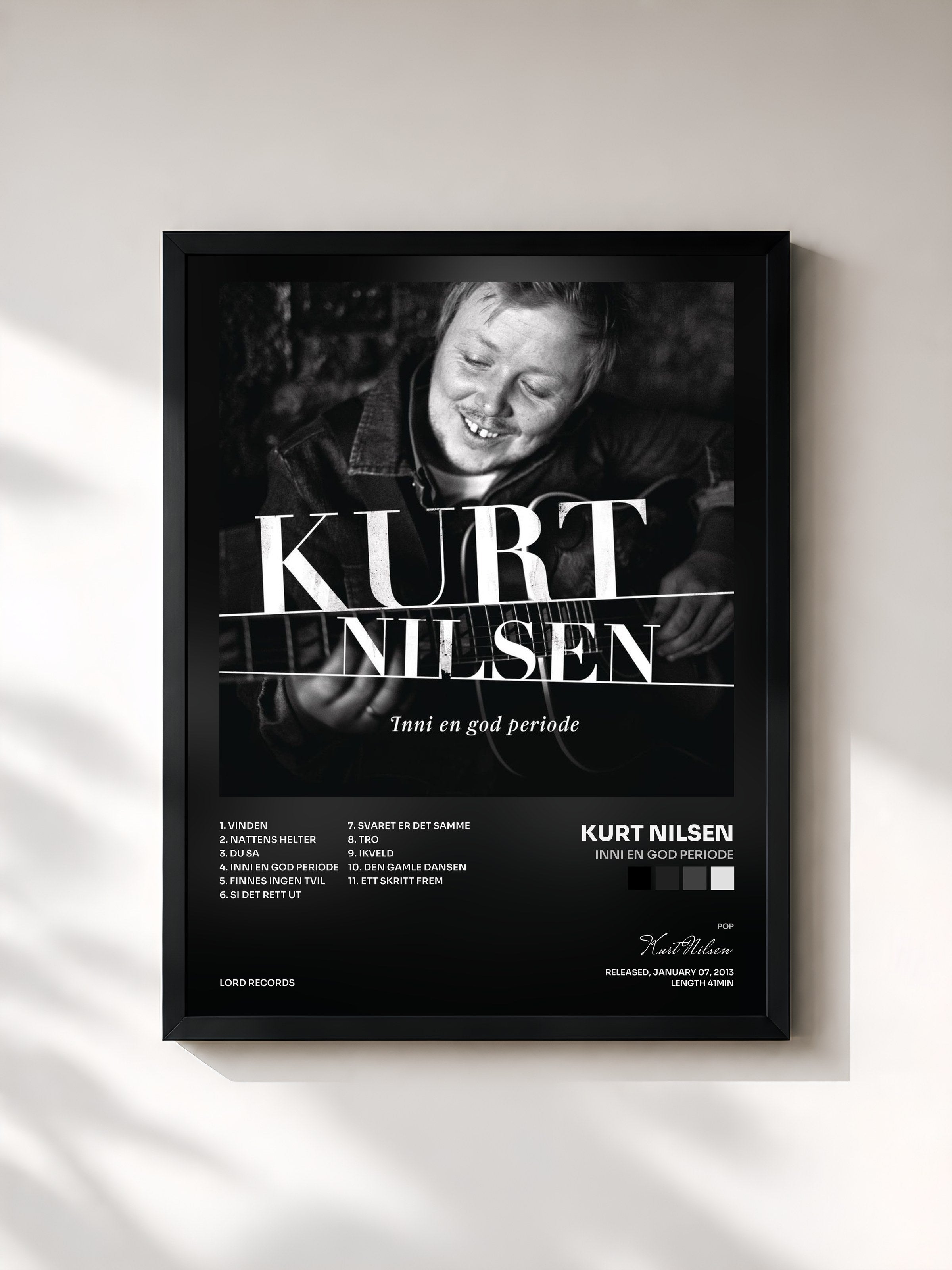 #noir Tableau de l'album Inni en god periode de Kurt Nilsen, cadre noir, imprimé et encadré en France