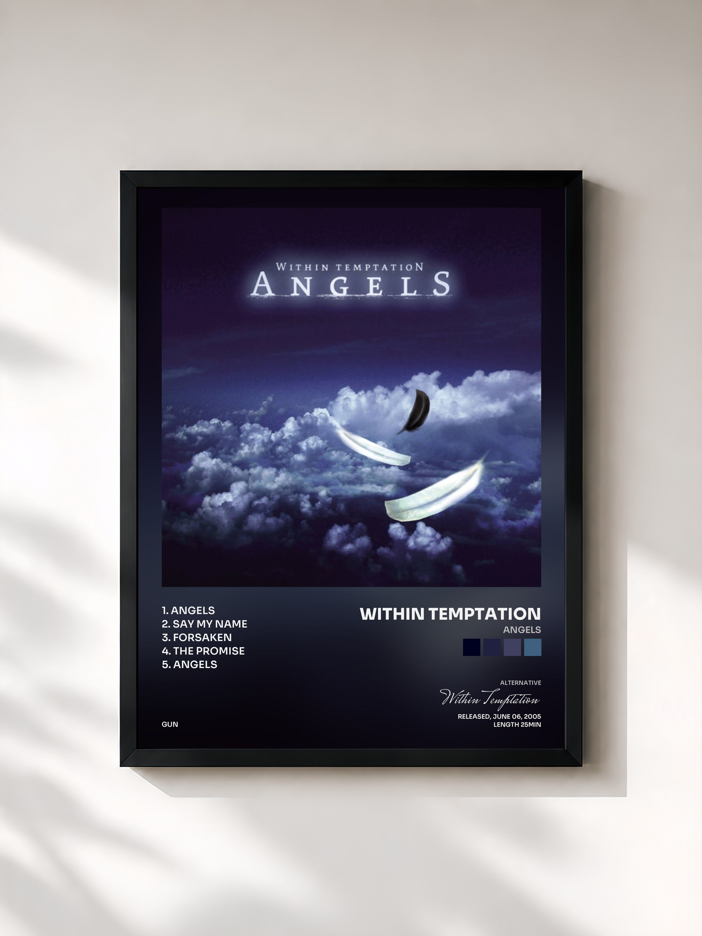#noir Tableau de l'album Angels de Within Temptation, cadre noir, imprimé et encadré en France
