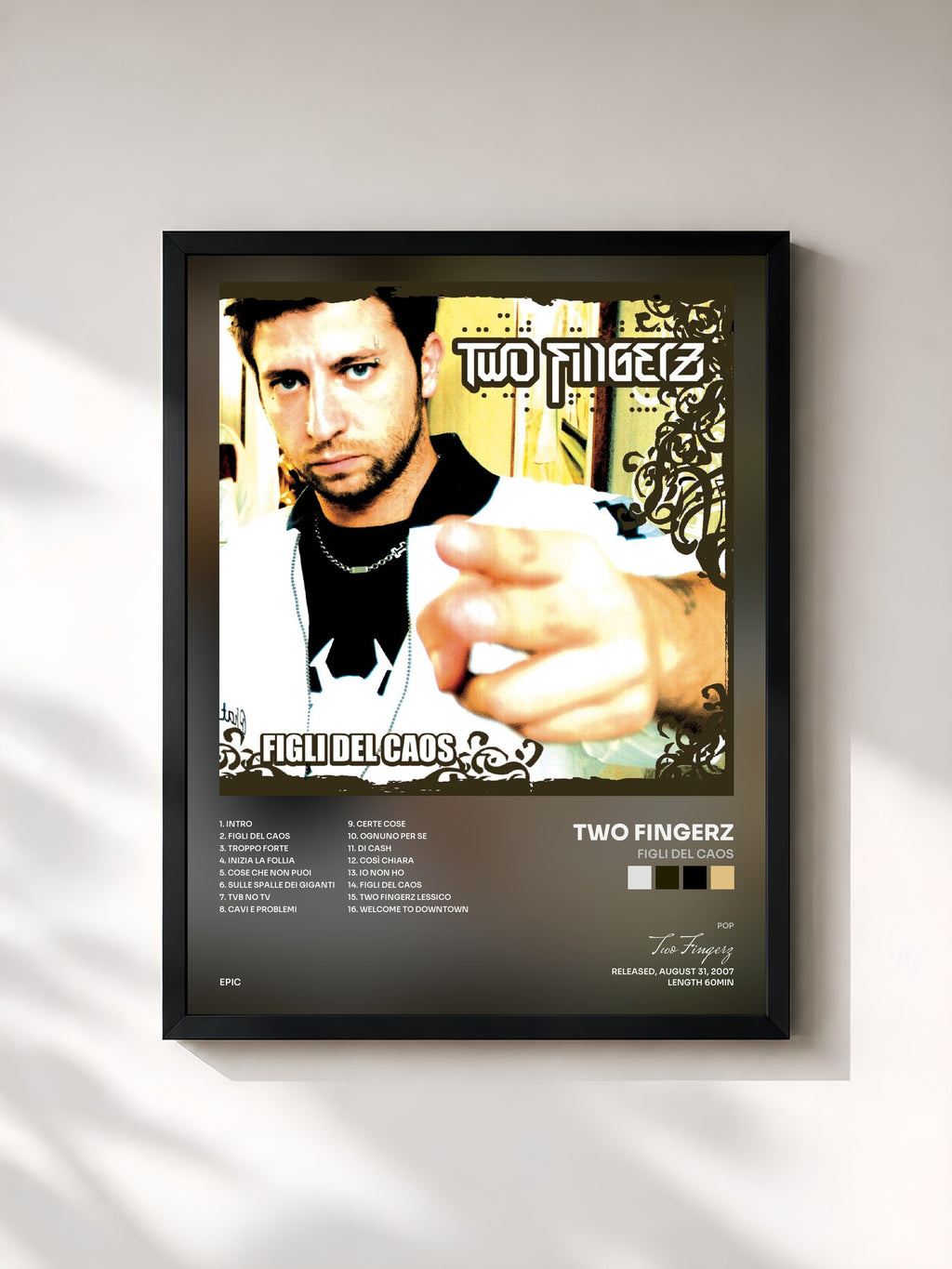 #noir Tableau de l'album Figli del caos de Two Fingerz, cadre noir, imprimé et encadré en France