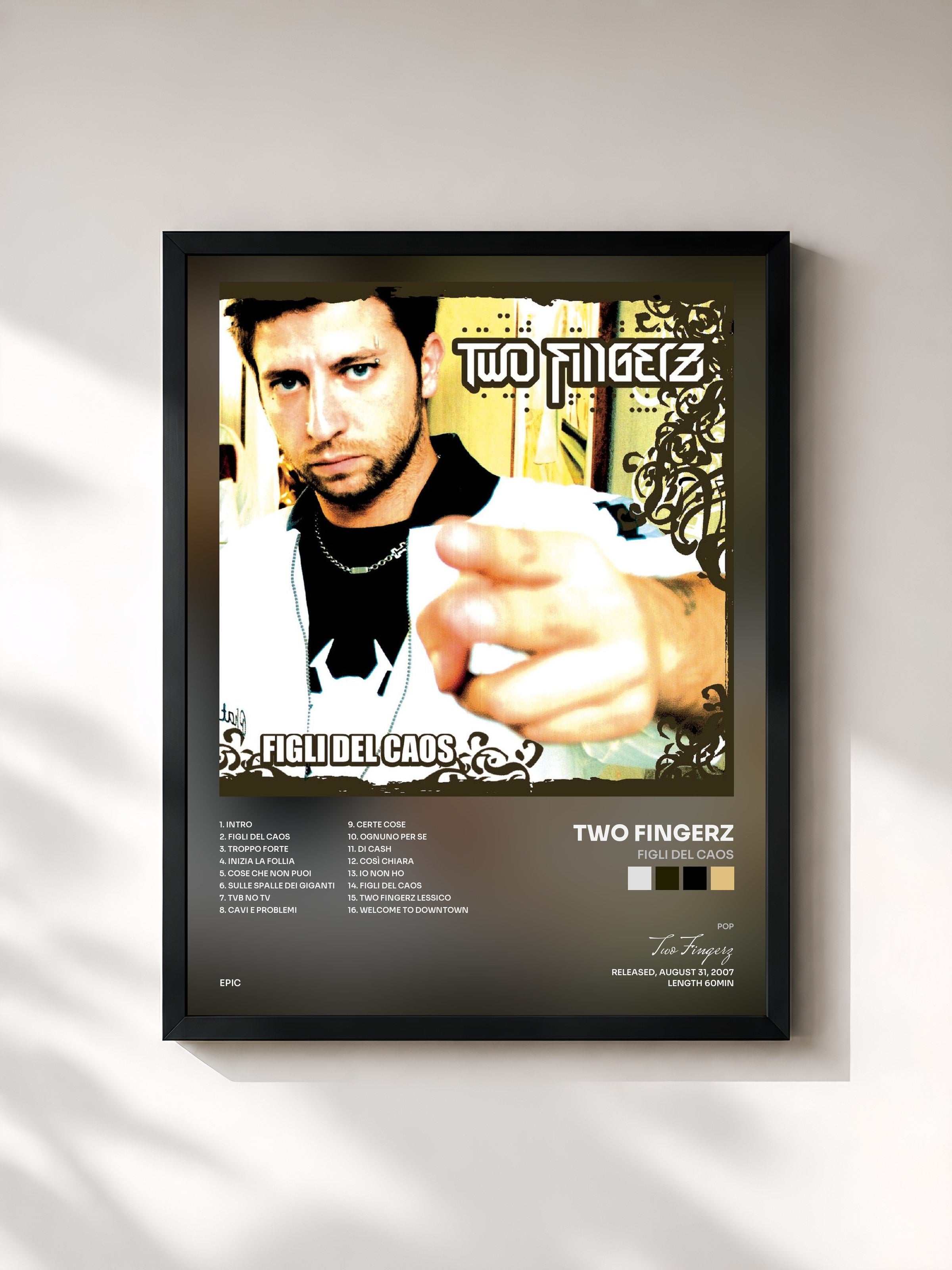#noir Tableau de l'album Figli del caos de Two Fingerz, cadre noir, imprimé et encadré en France