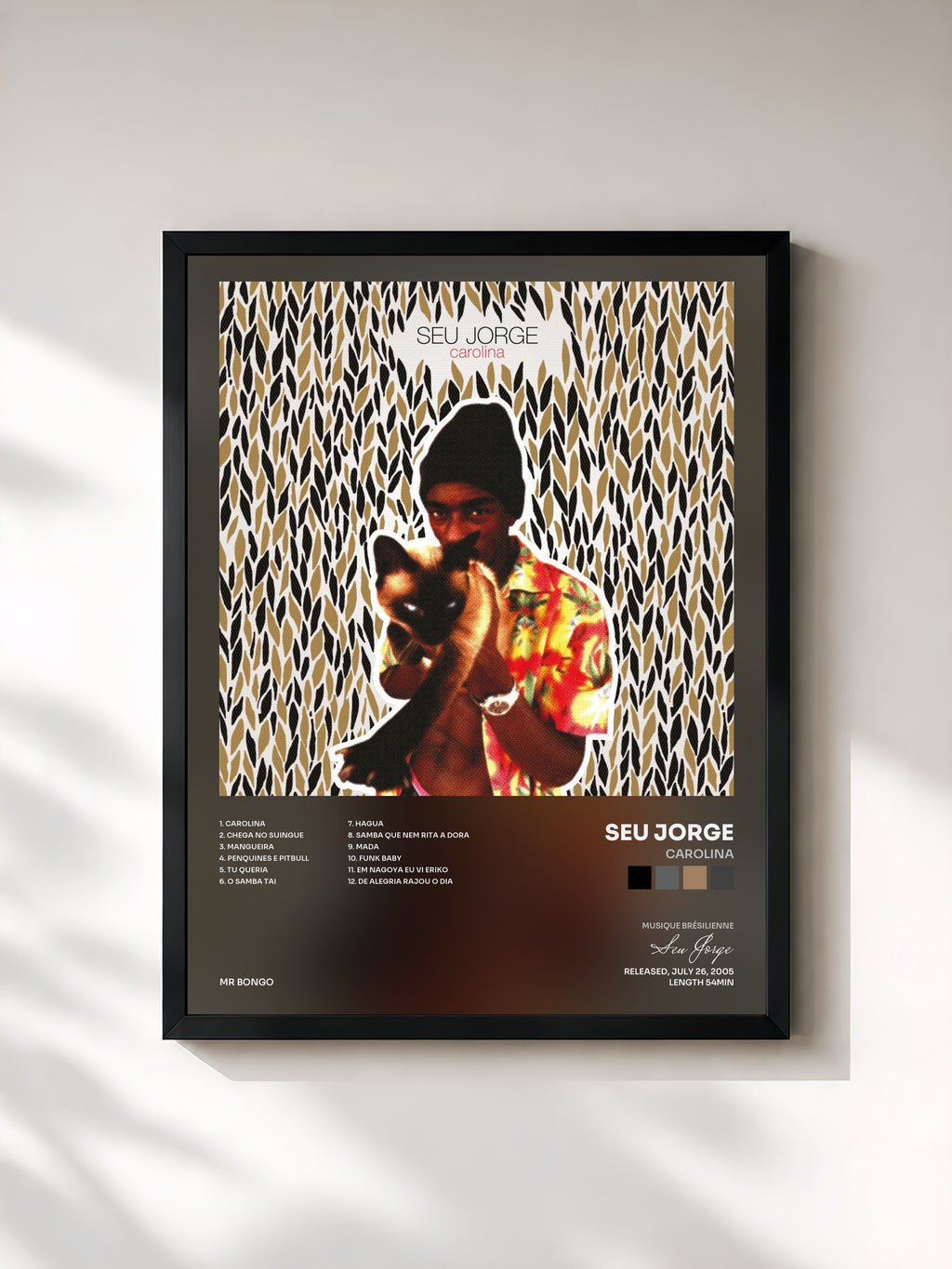 #noir Tableau de l'album Carolina de Seu Jorge, cadre noir, imprimé et encadré en France