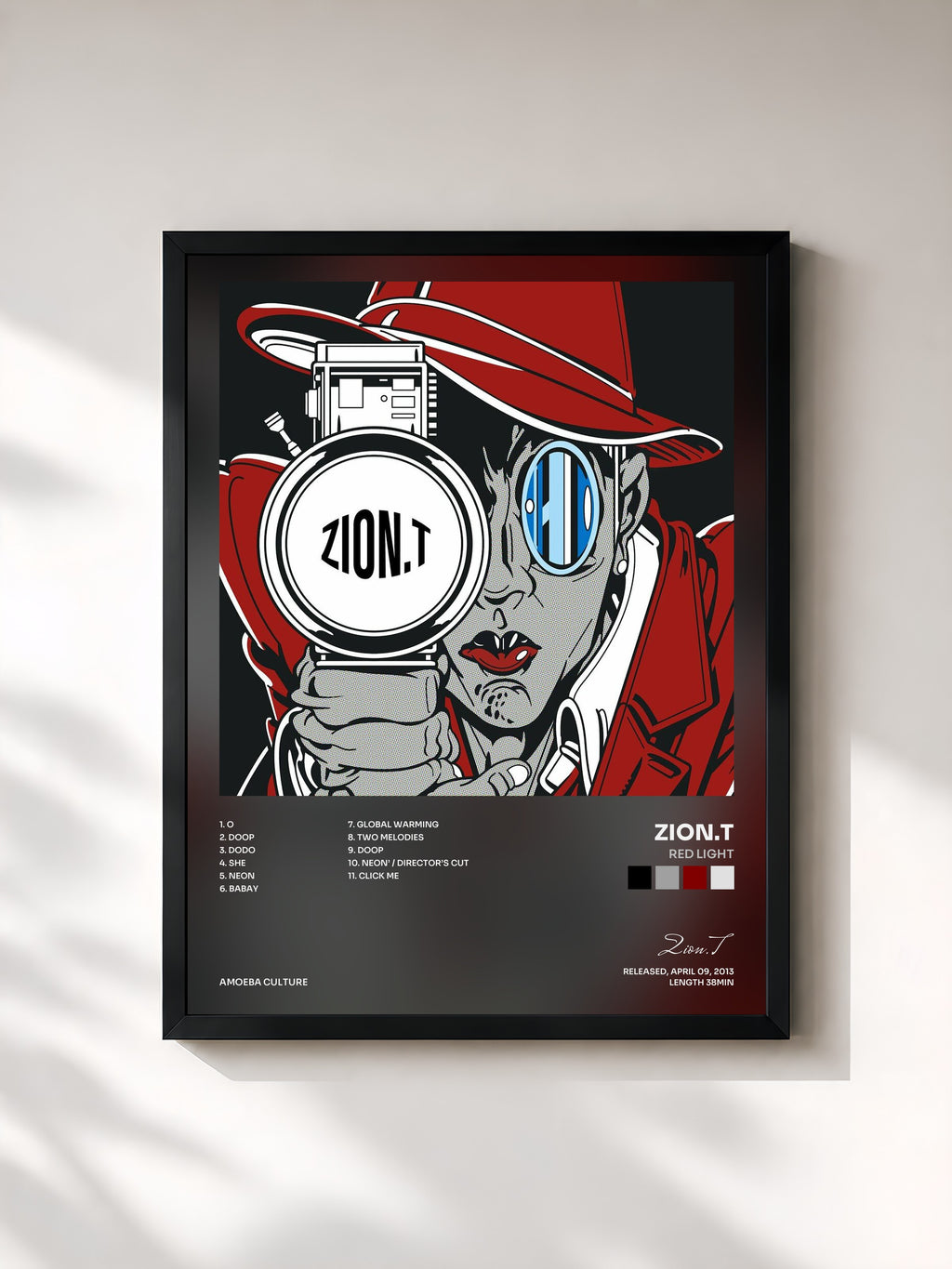 #noir Tableau de l'album Red Light de Zion.T, cadre noir, imprimé et encadré en France