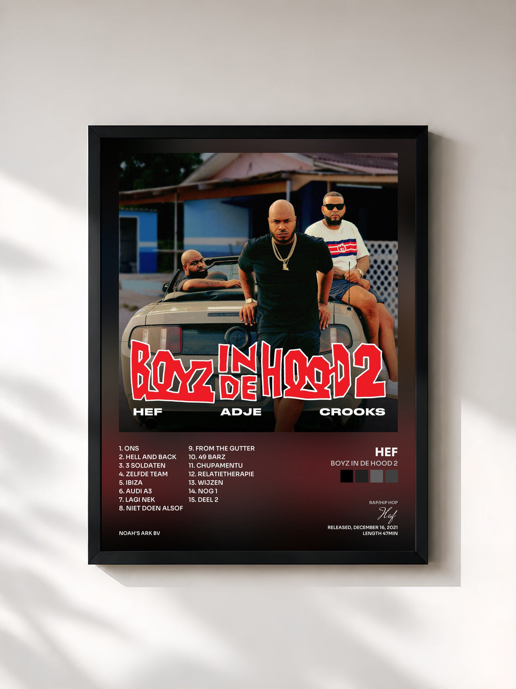 #noir Tableau de l'album Boyz In De Hood 2 de Hef, cadre noir, imprimé et encadré en France
