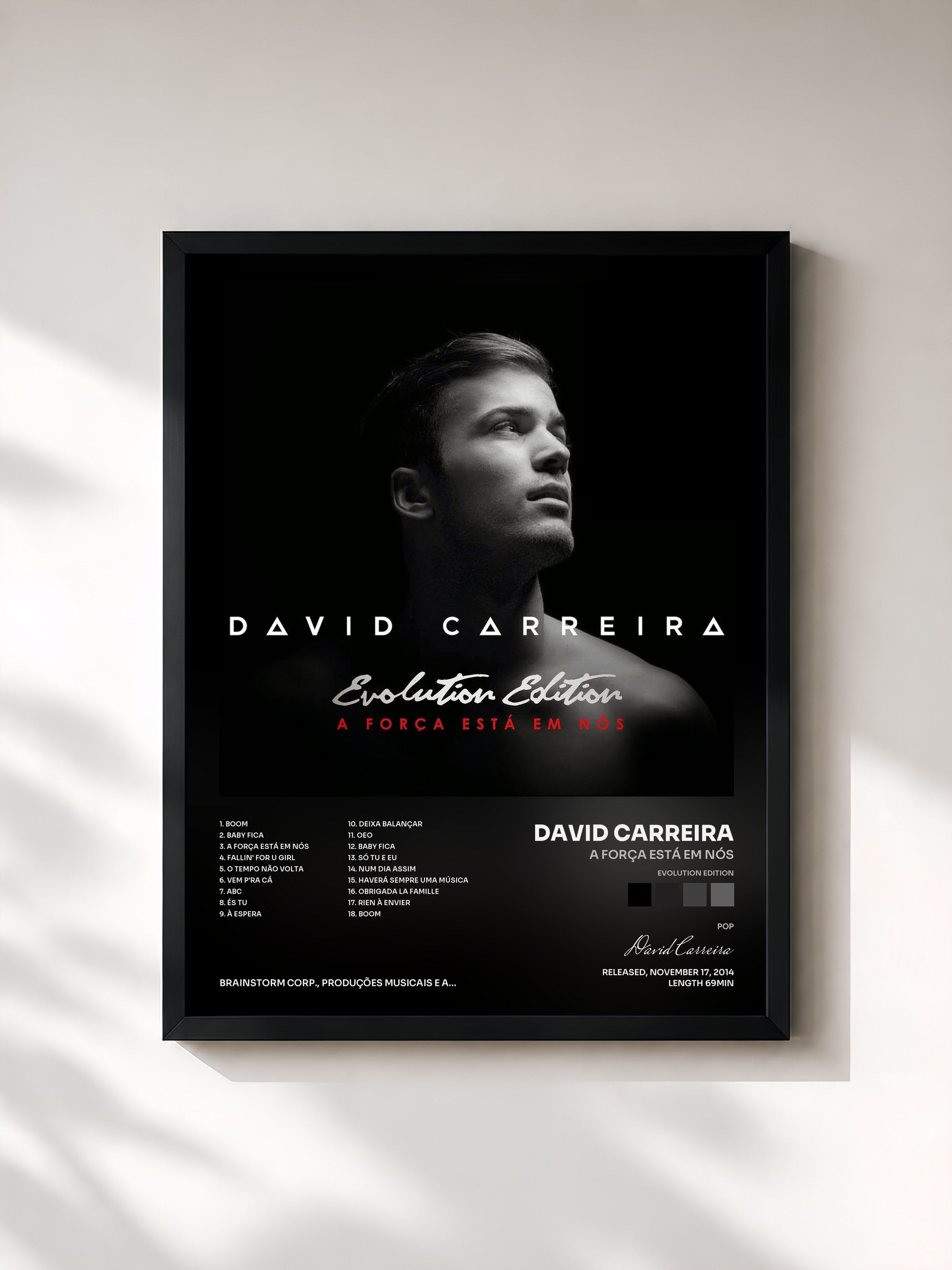 #noir Tableau de l'album A Força Está Em Nós (Evolution Edition) de David Carreira, cadre noir, imprimé et encadré en France