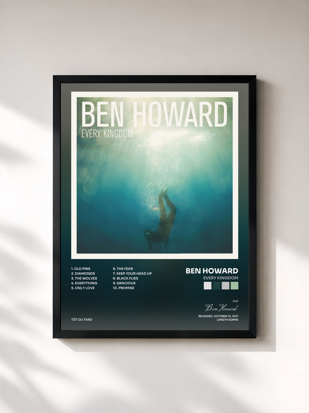 #noir Tableau de l'album Every Kingdom de Ben Howard, cadre noir, imprimé et encadré en France