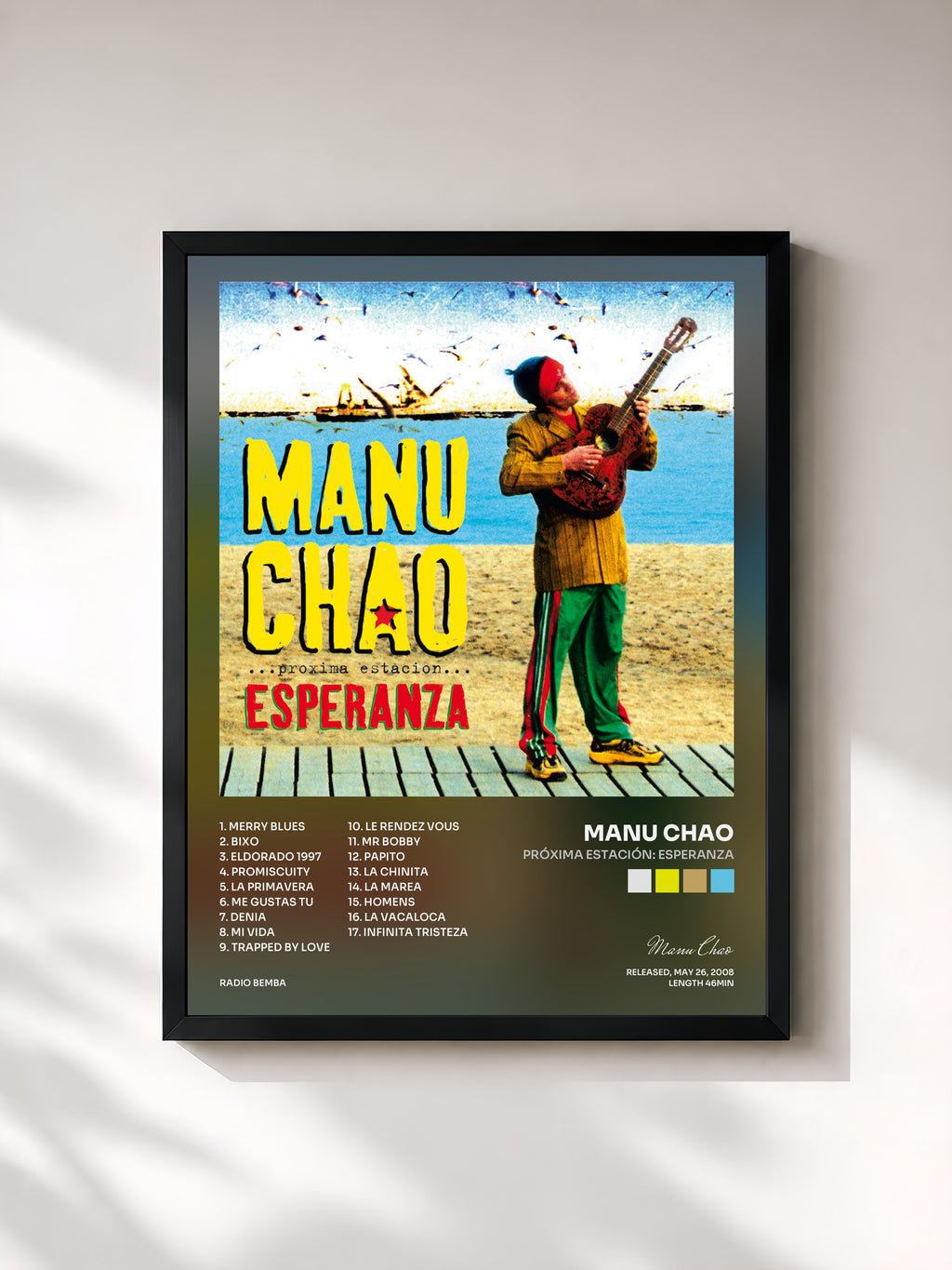 #noir Tableau de l'album Próxima Estación: Esperanza de Manu Chao, cadre noir, imprimé et encadré en France