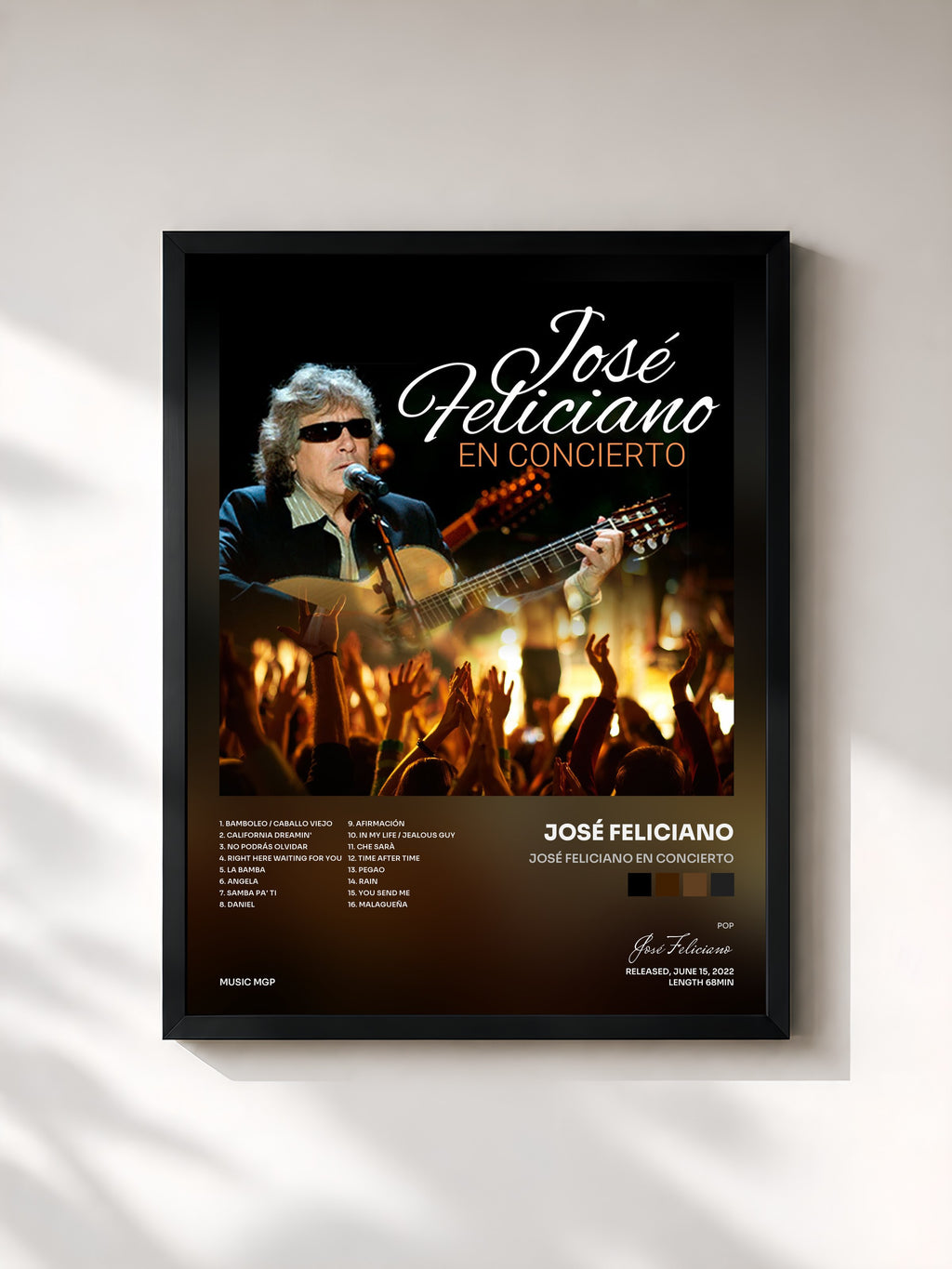 #noir Tableau de l'album José Feliciano En Concierto de José Feliciano, cadre noir, imprimé et encadré en France