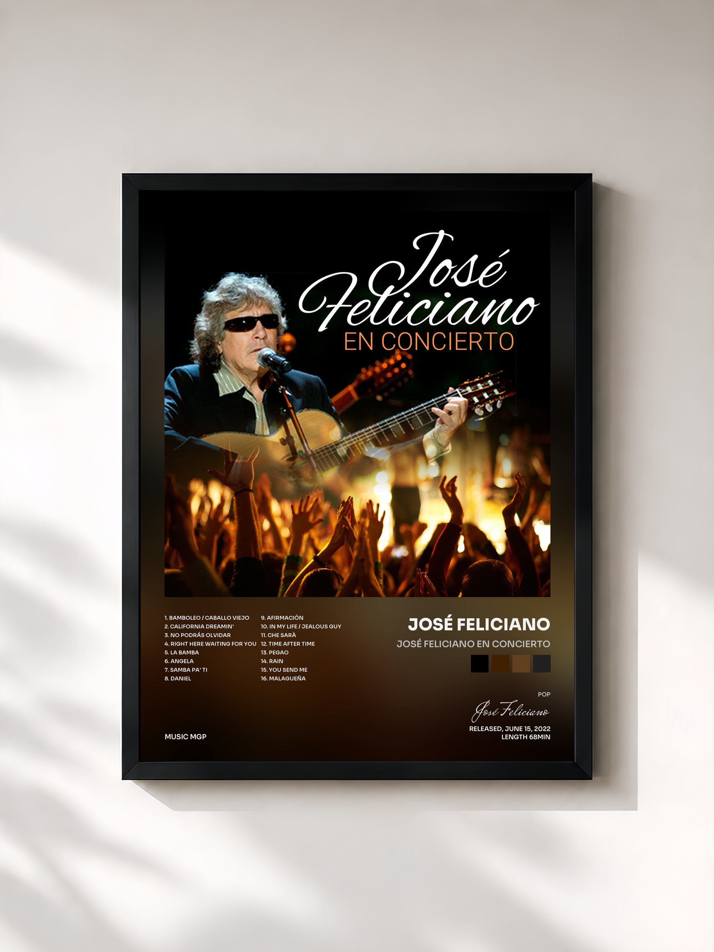 #noir Tableau de l'album José Feliciano En Concierto de José Feliciano, cadre noir, imprimé et encadré en France