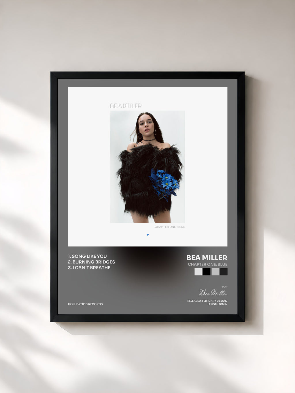 #noir Tableau de l'album chapter one: blue de Bea Miller, cadre noir, imprimé et encadré en France