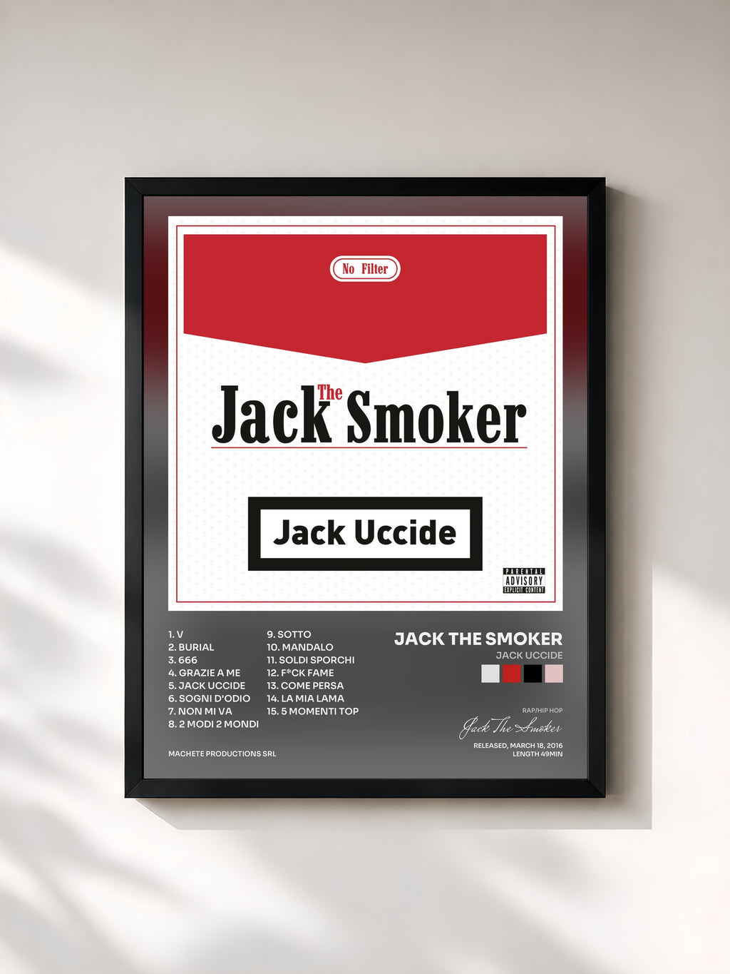 #noir Tableau de l'album Jack uccide de Jack The Smoker, cadre noir, imprimé et encadré en France