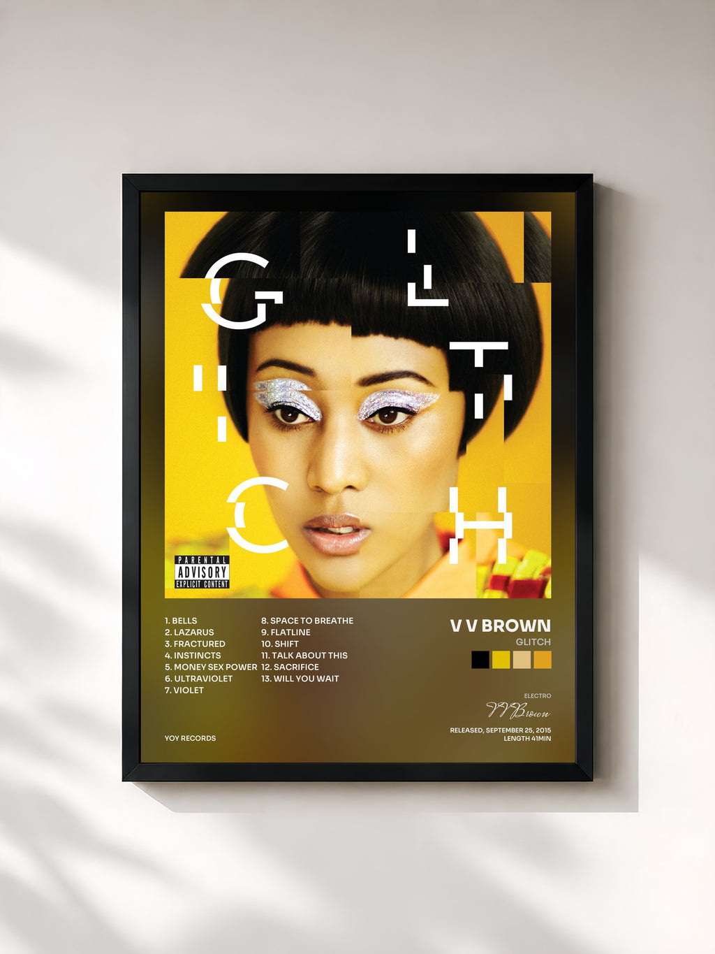 #noir Tableau de l'album Glitch de V V Brown, cadre noir, imprimé et encadré en France