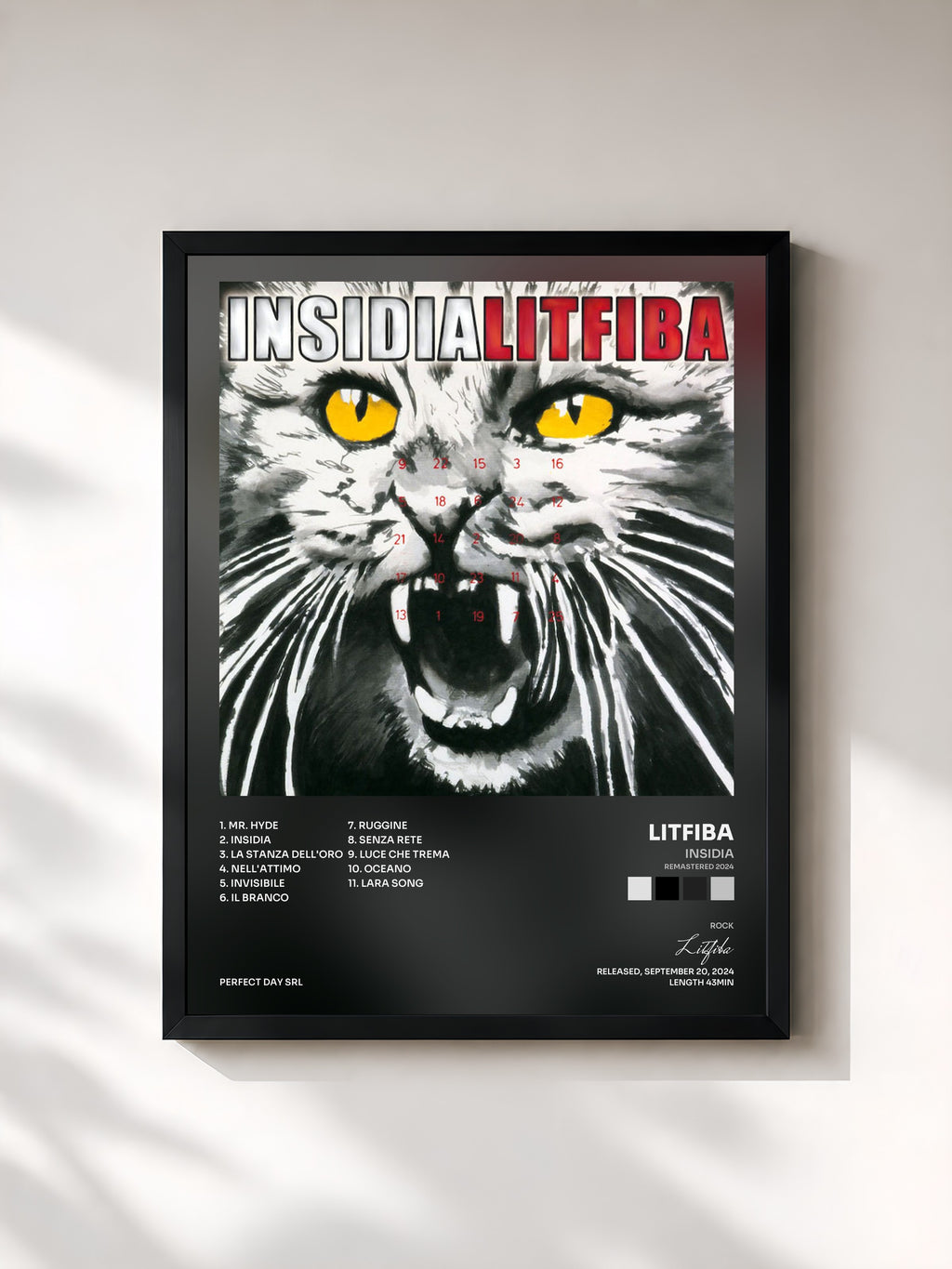 #noir Tableau de l'album Insidia (Remastered 2024) de Litfiba, cadre noir, imprimé et encadré en France