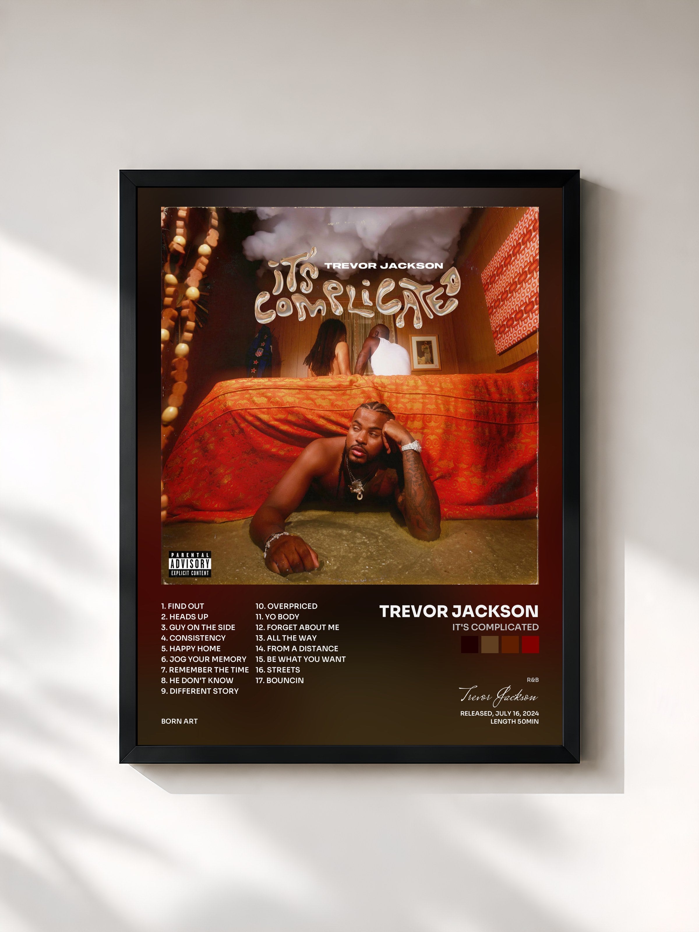 #noir Tableau de l'album It's Complicated de Trevor Jackson, cadre noir, imprimé et encadré en France