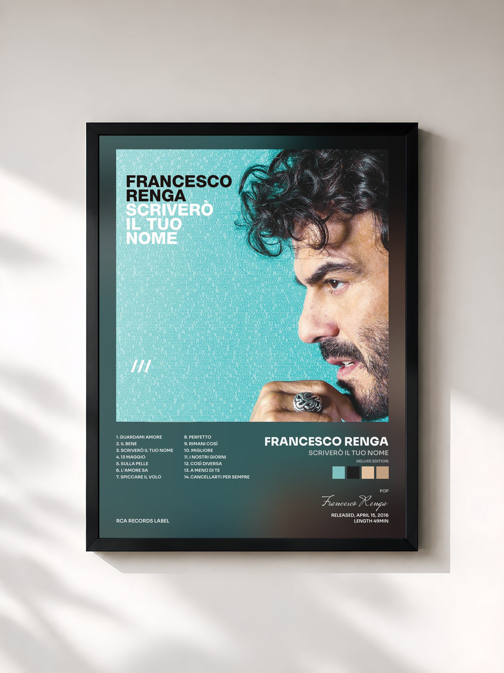 #noir Tableau de l'album Scriverò il tuo nome (Deluxe Edition) de Francesco Renga, cadre noir, imprimé et encadré en France