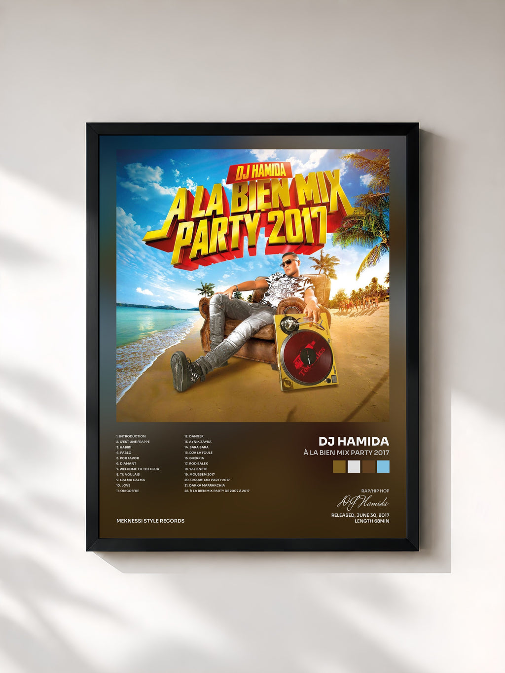 #noir Tableau de l'album À la bien Mix Party 2017 de DJ Hamida, cadre noir, imprimé et encadré en France