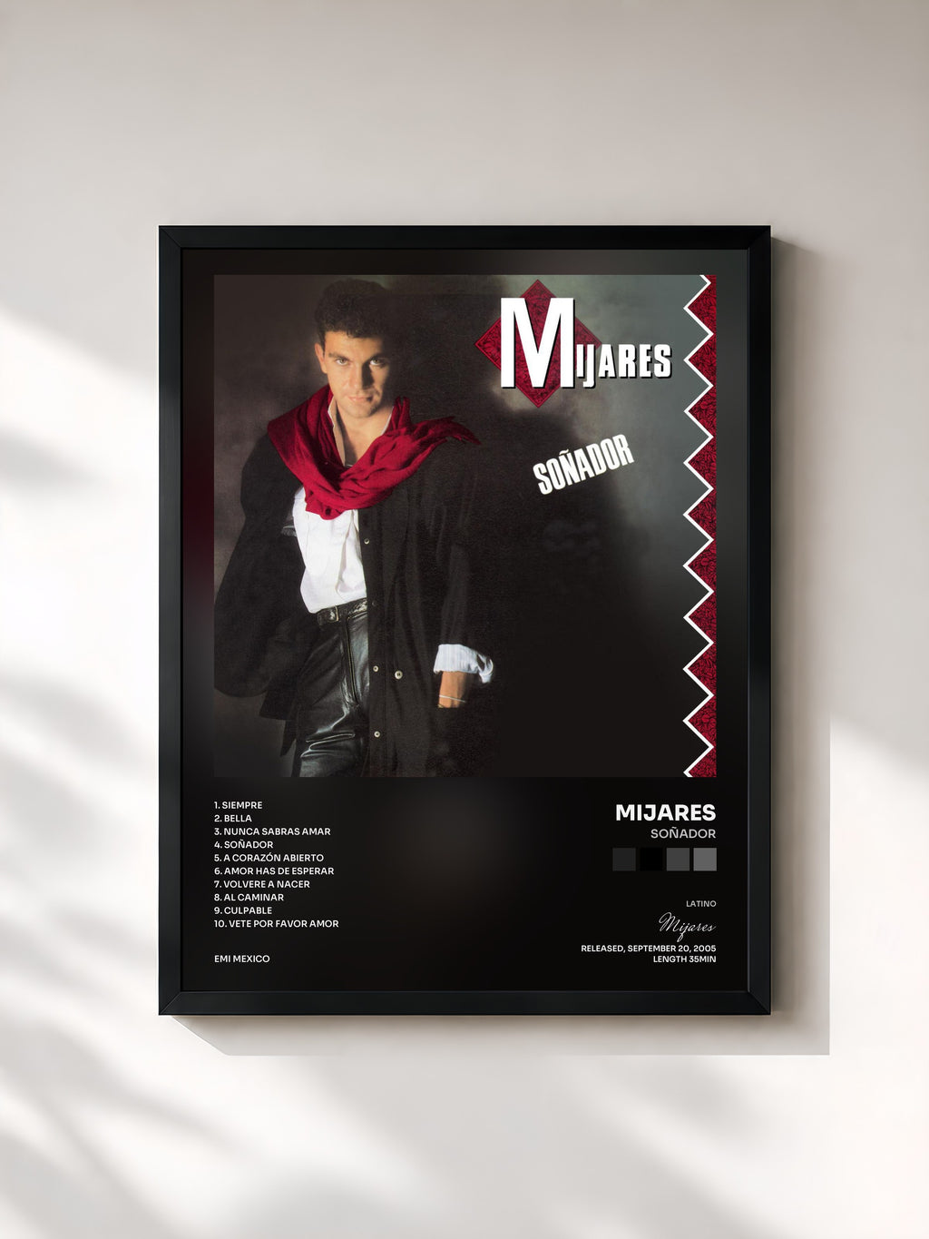 #noir Tableau de l'album Soñador de Mijares, cadre noir, imprimé et encadré en France