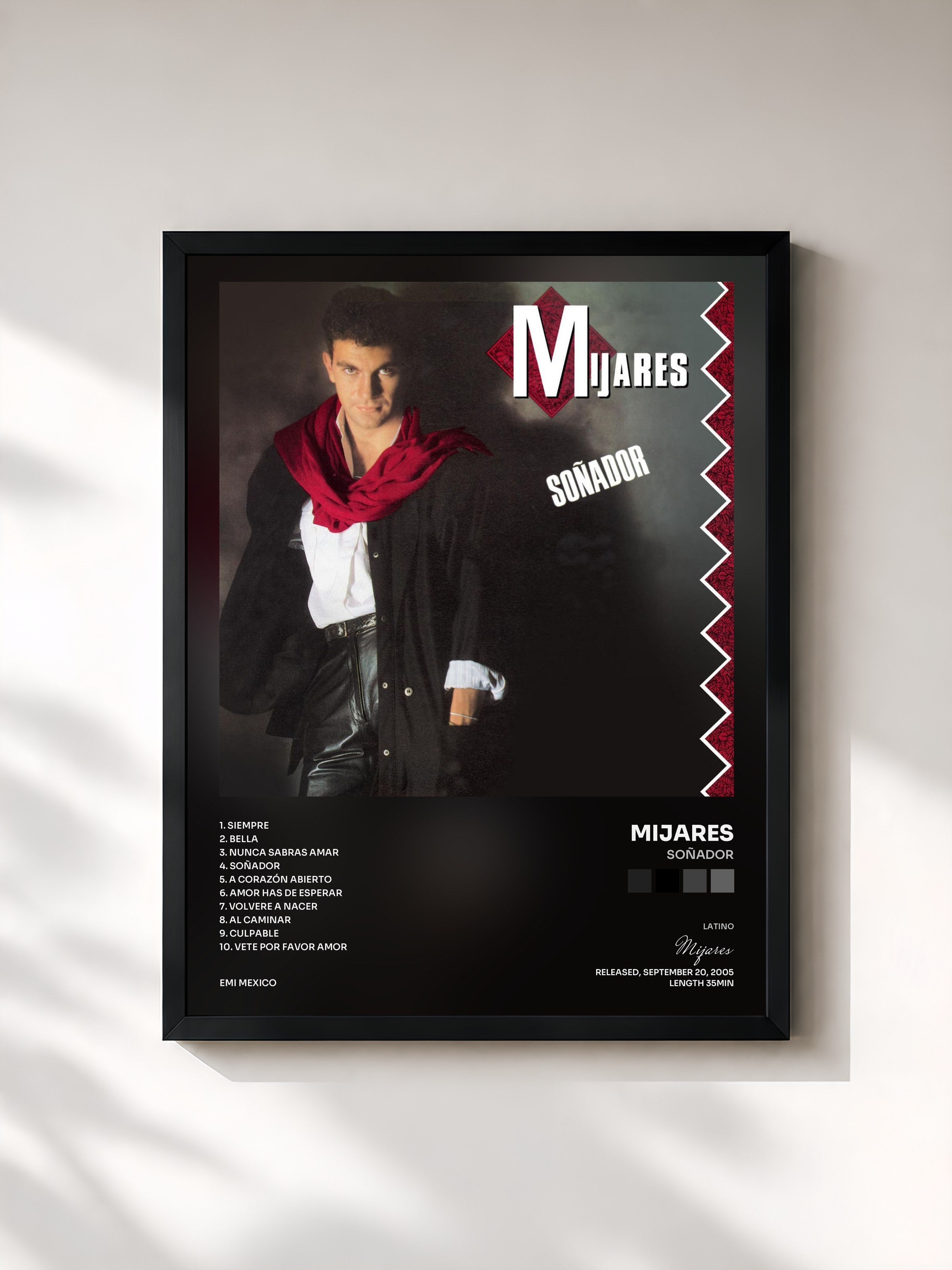 #noir Tableau de l'album Soñador de Mijares, cadre noir, imprimé et encadré en France