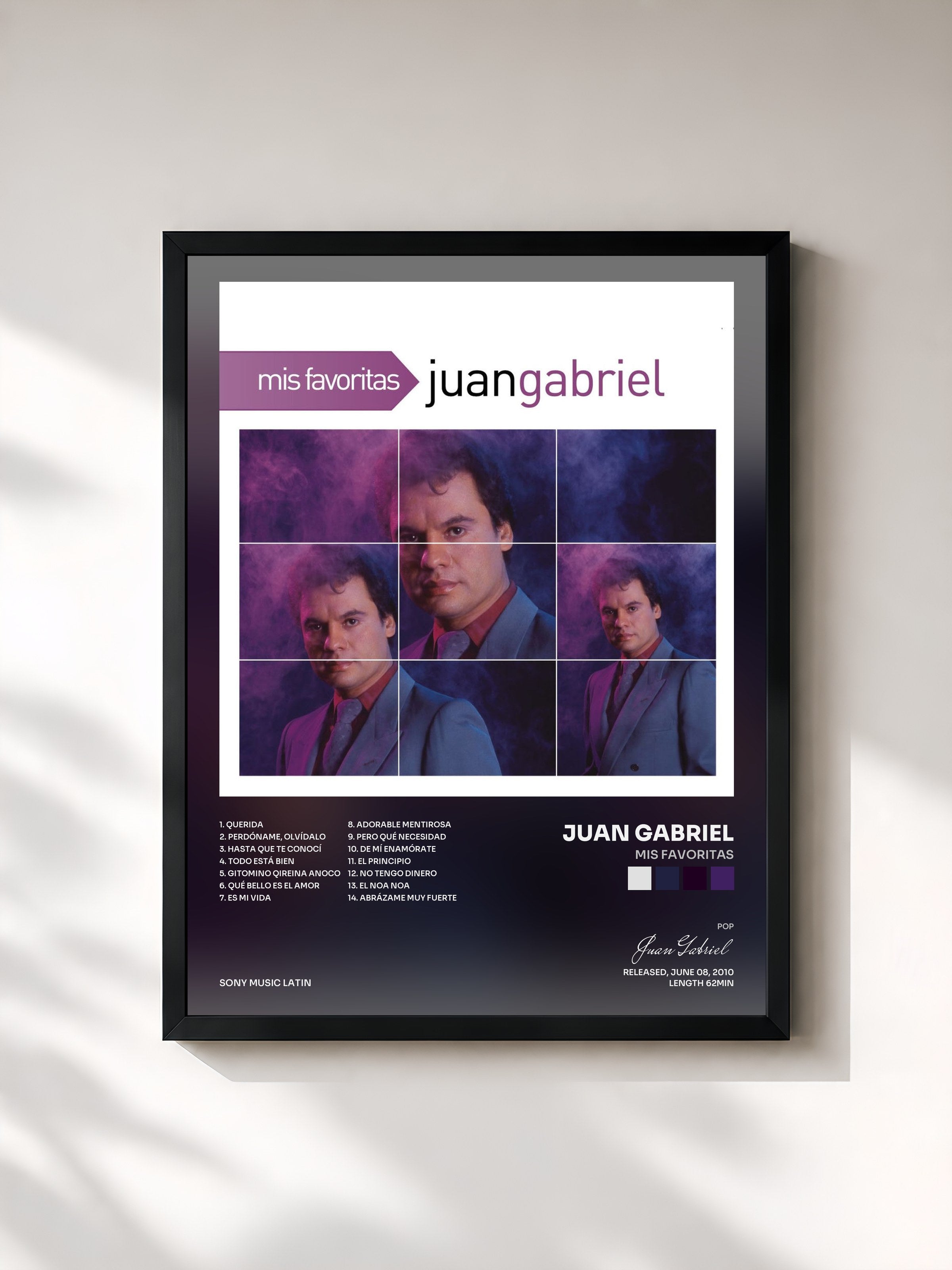 #noir Tableau de l'album Mis Favoritas de Juan Gabriel, cadre noir, imprimé et encadré en France