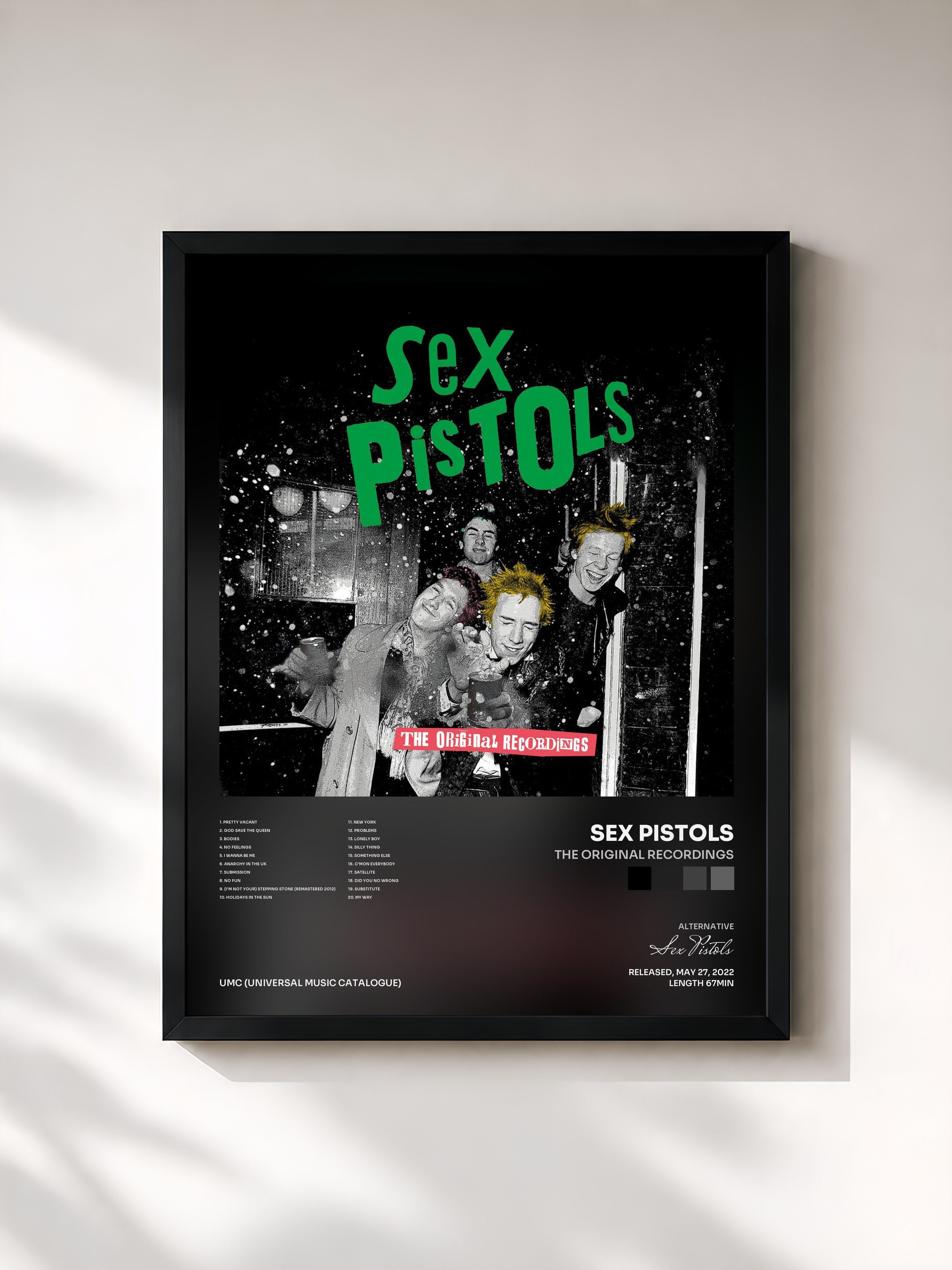 #noir Tableau de l'album The Original Recordings de Sex Pistols, cadre noir, imprimé et encadré en France