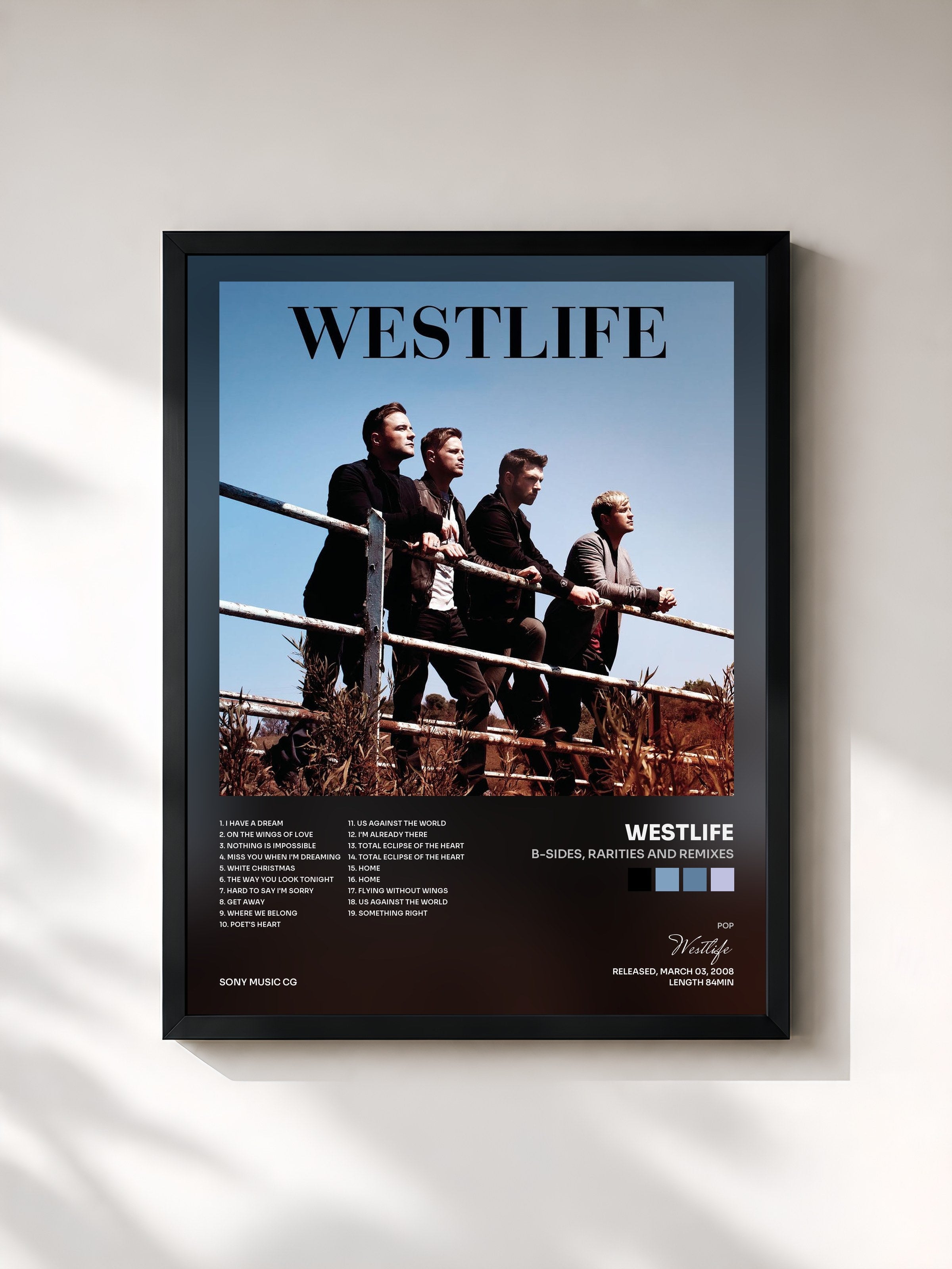 #noir Tableau de l'album B-Sides, Rarities and Remixes de Westlife, cadre noir, imprimé et encadré en France