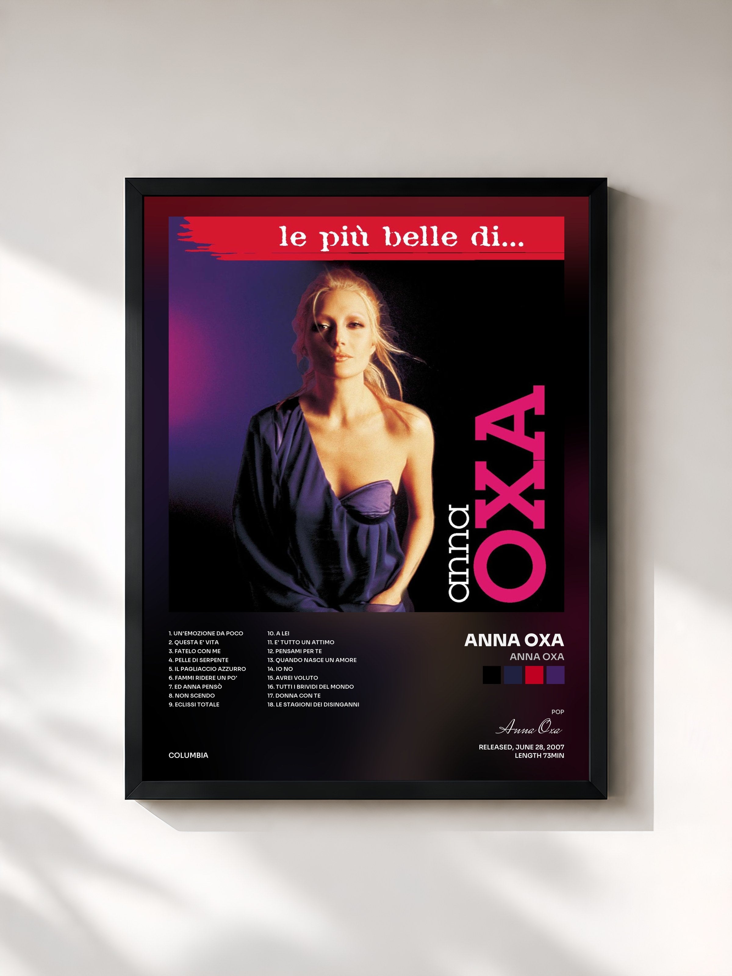 #noir Tableau de l'album Anna Oxa de Anna Oxa, cadre noir, imprimé et encadré en France