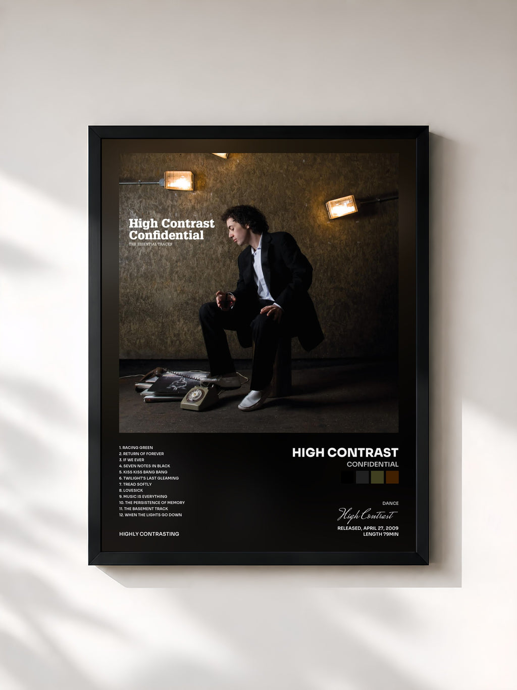 #noir Tableau de l'album Confidential de High Contrast, cadre noir, imprimé et encadré en France