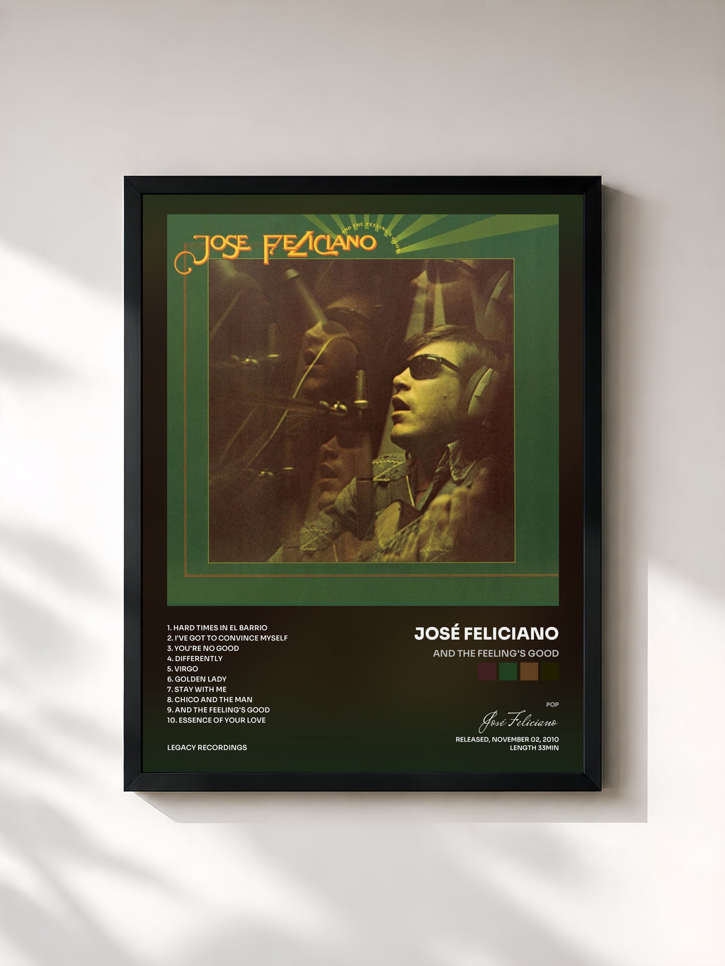 #noir And The Feeling's Good von José Feliciano als gerahmter Kunstdruck, schwarzer Rahmen, gedruckt und gerahmt in Frankreich