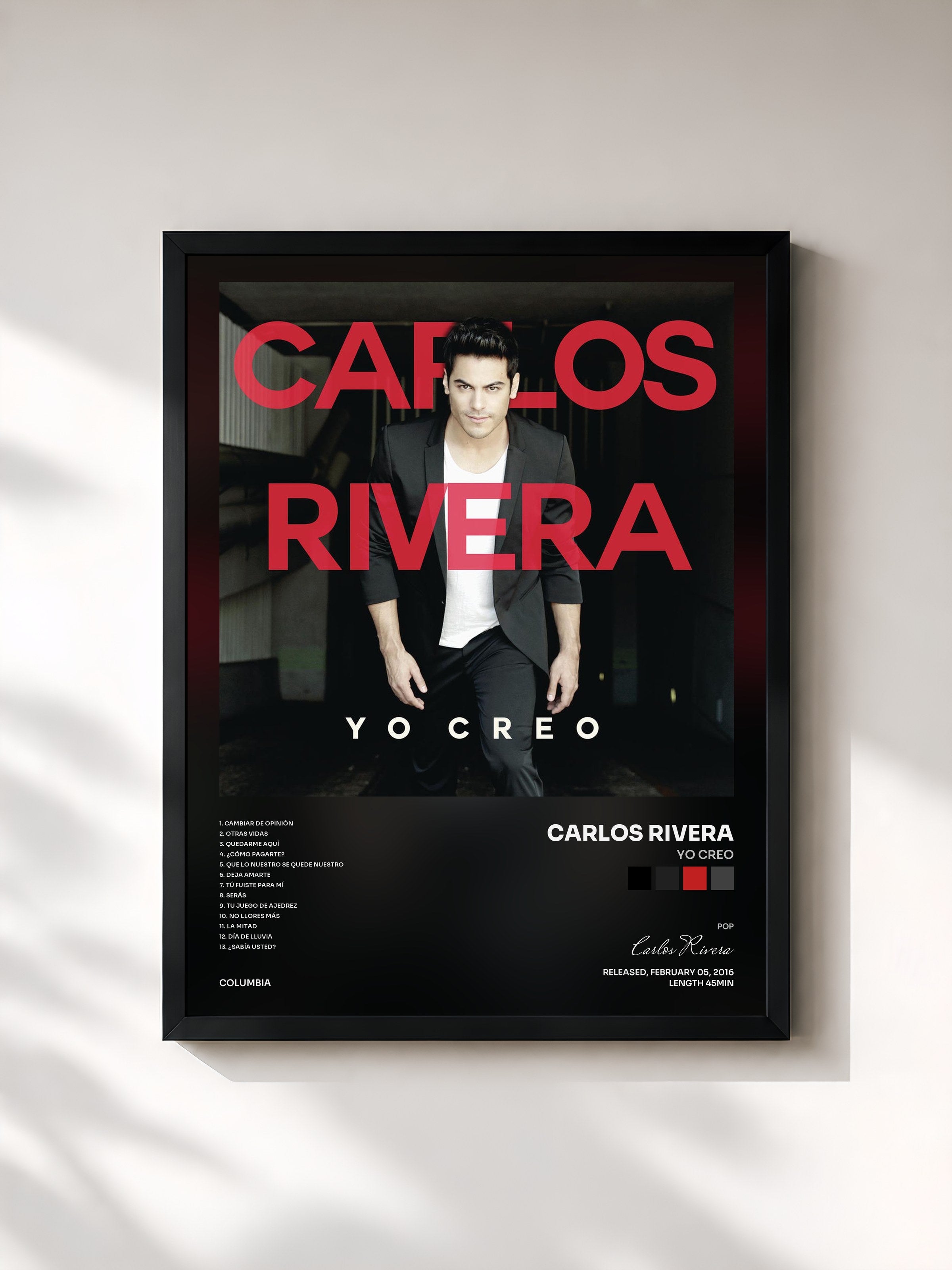 #noir Tableau de l'album Yo Creo de Carlos Rivera, cadre noir, imprimé et encadré en France