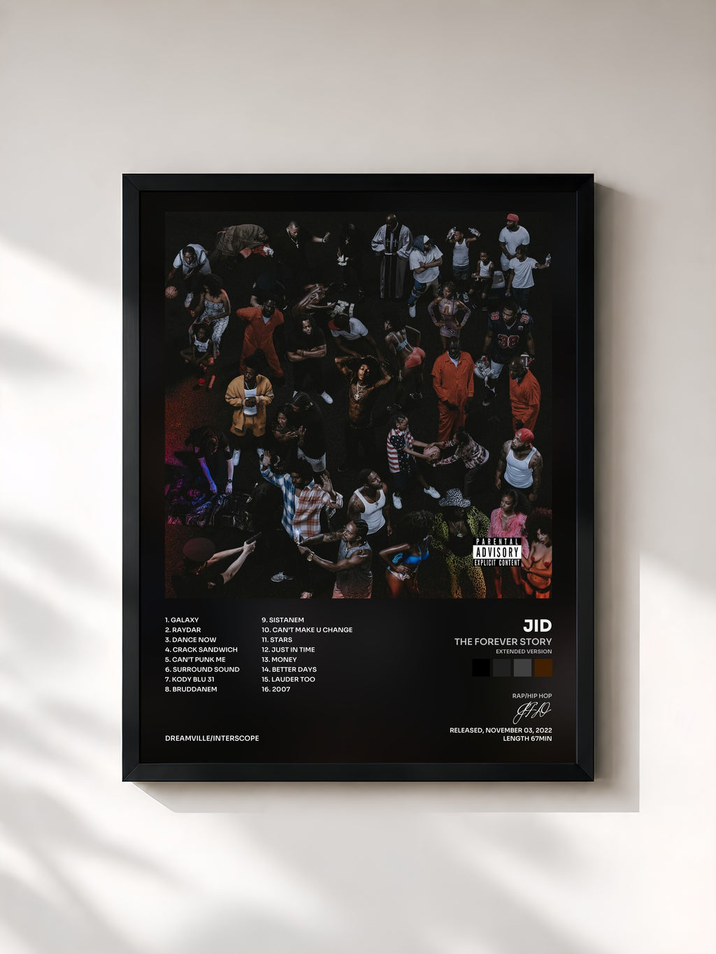 #noir Tableau de l'album The Forever Story (Extended Version) de JID, cadre noir, imprimé et encadré en France