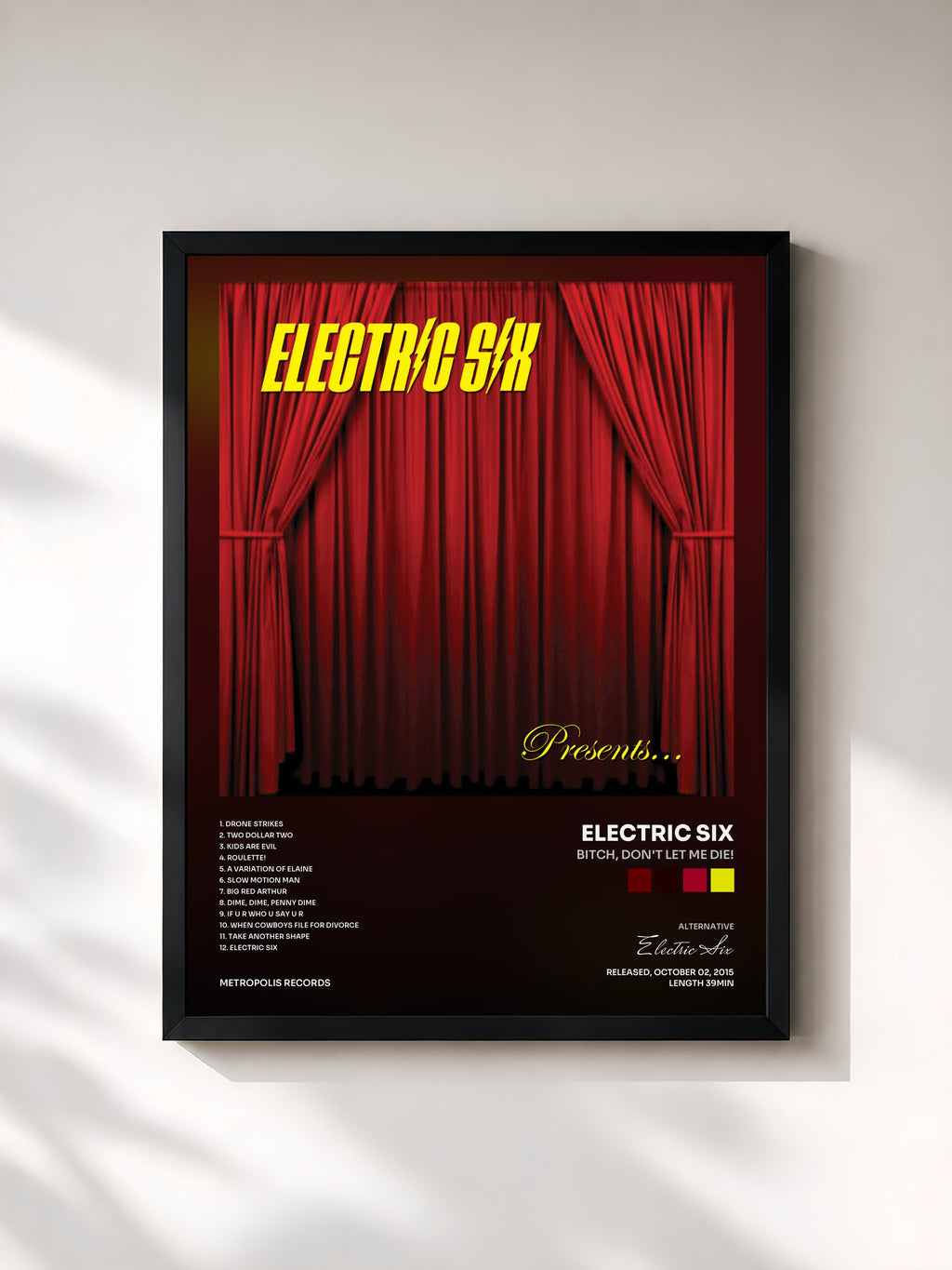 #noir Tableau de l'album Bitch, Don't Let Me Die! de Electric Six, cadre noir, imprimé et encadré en France