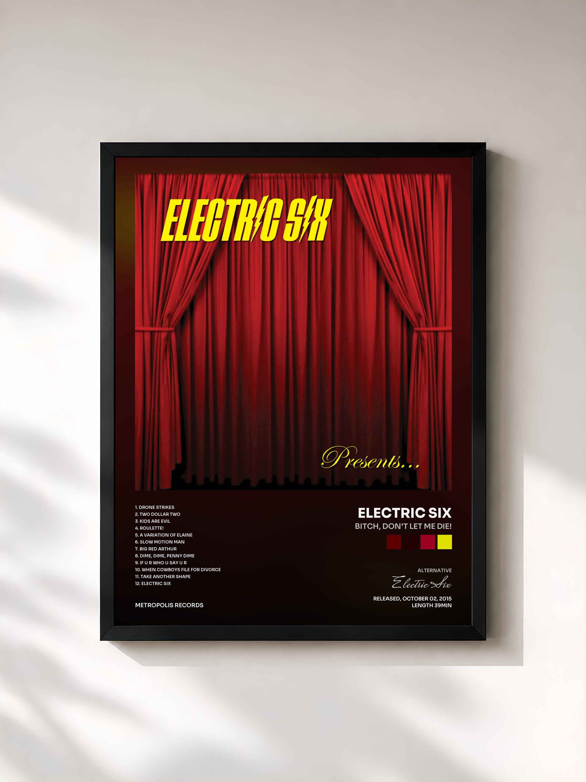 #noir Tableau de l'album Bitch, Don't Let Me Die! de Electric Six, cadre noir, imprimé et encadré en France