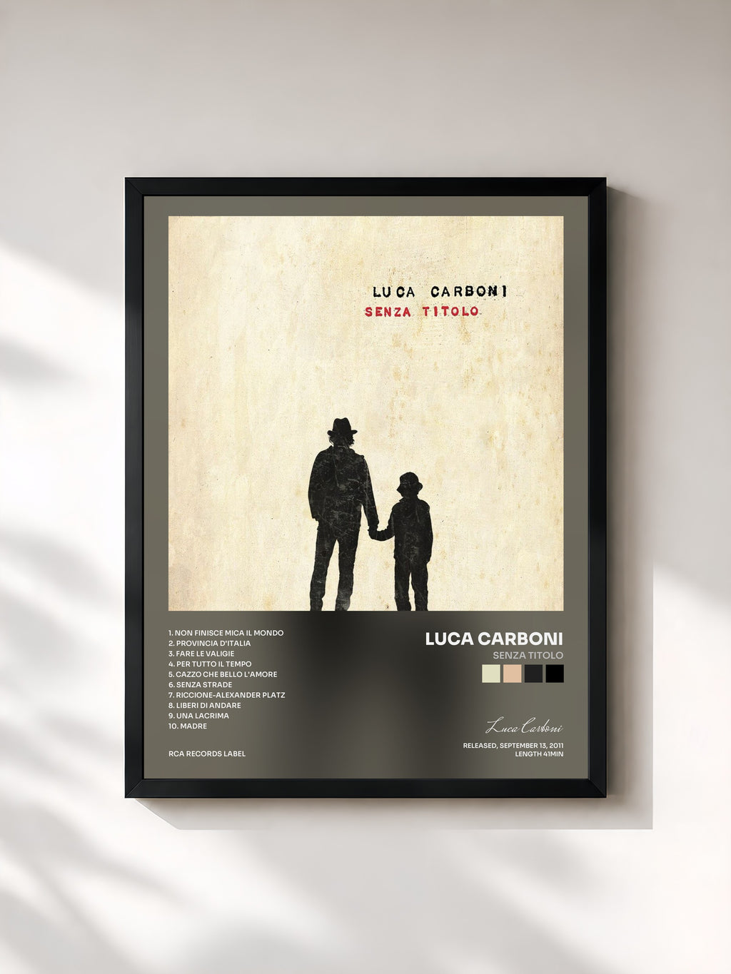 #noir Tableau de l'album Senza Titolo de Luca Carboni, cadre noir, imprimé et encadré en France