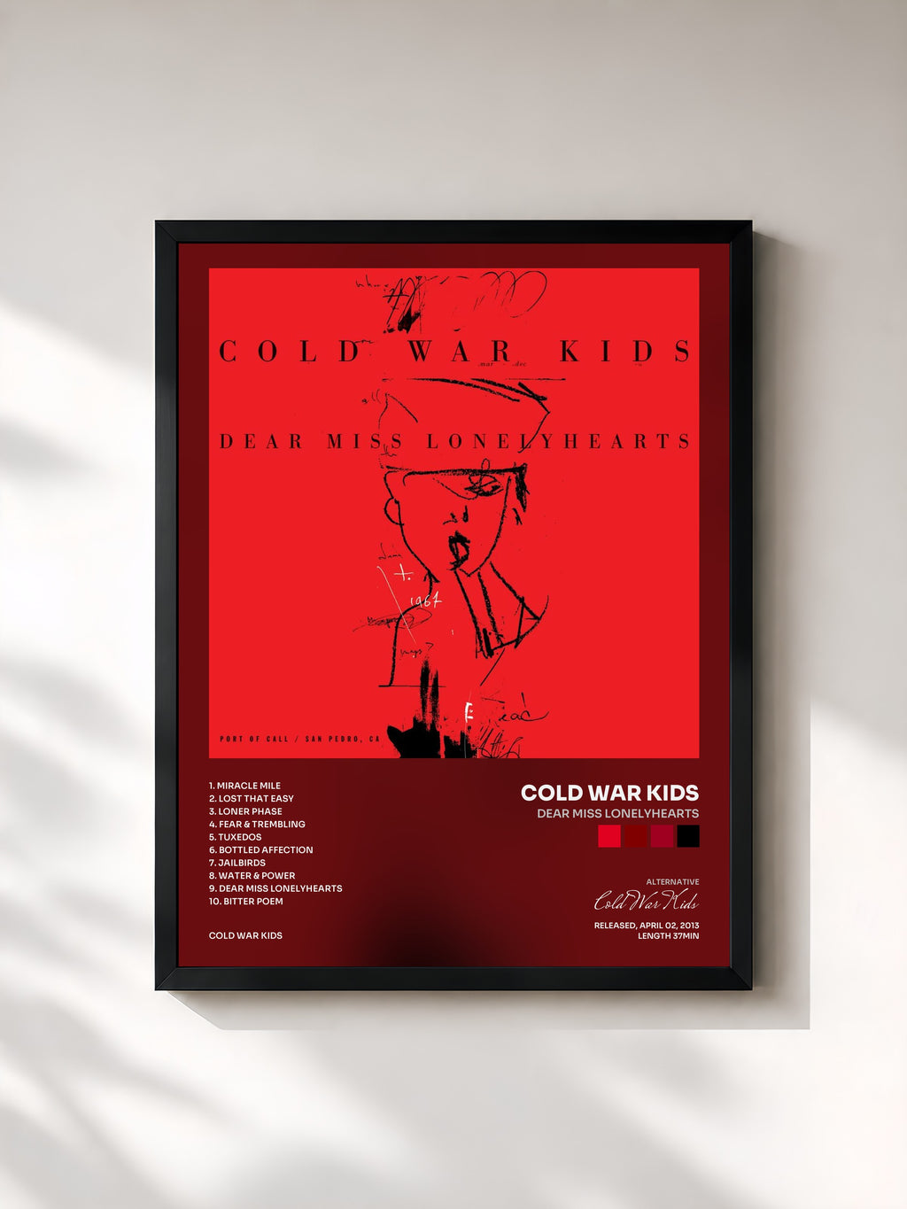 #noir Tableau de l'album Dear Miss Lonelyhearts de Cold War Kids, cadre noir, imprimé et encadré en France