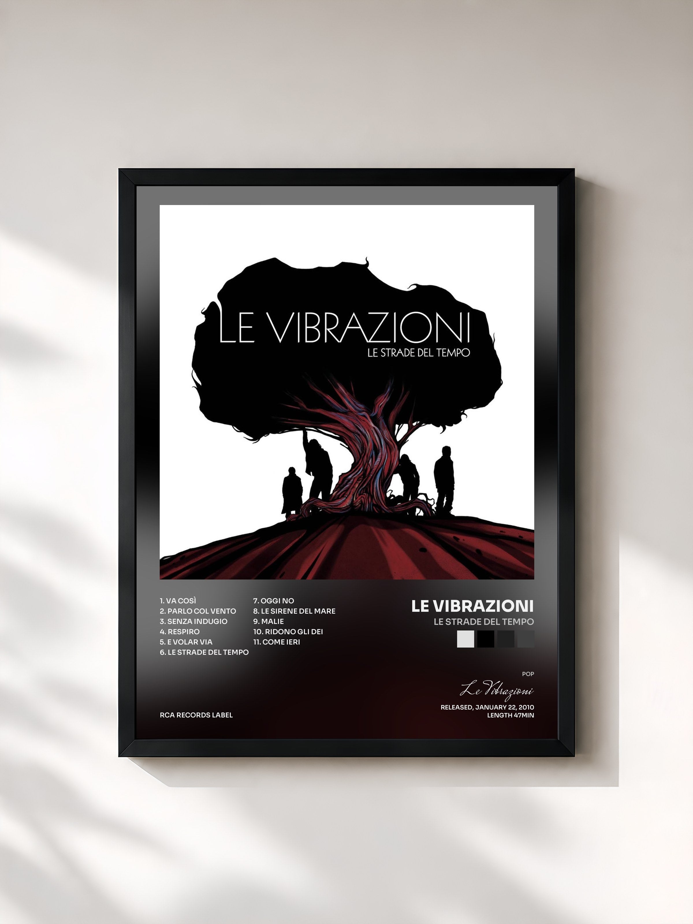 #noir Tableau de l'album Le Strade Del Tempo de Le Vibrazioni, cadre noir, imprimé et encadré en France