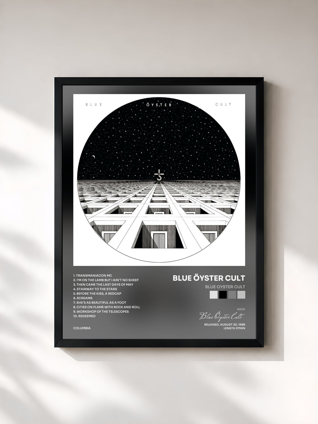 #noir Tableau de l'album Blue Oyster Cult de Blue Öyster Cult, cadre noir, imprimé et encadré en France