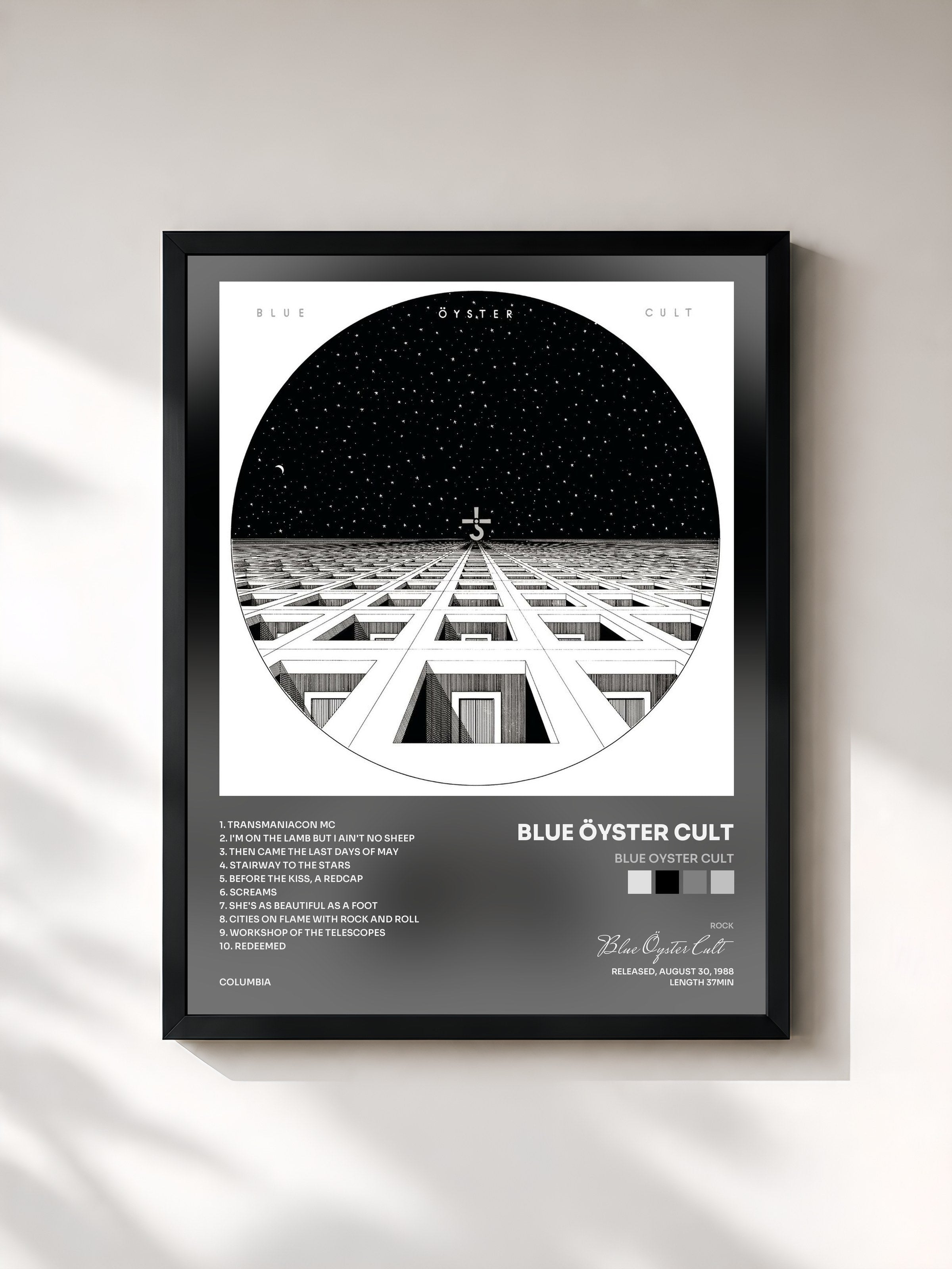 #noir Tableau de l'album Blue Oyster Cult de Blue Öyster Cult, cadre noir, imprimé et encadré en France