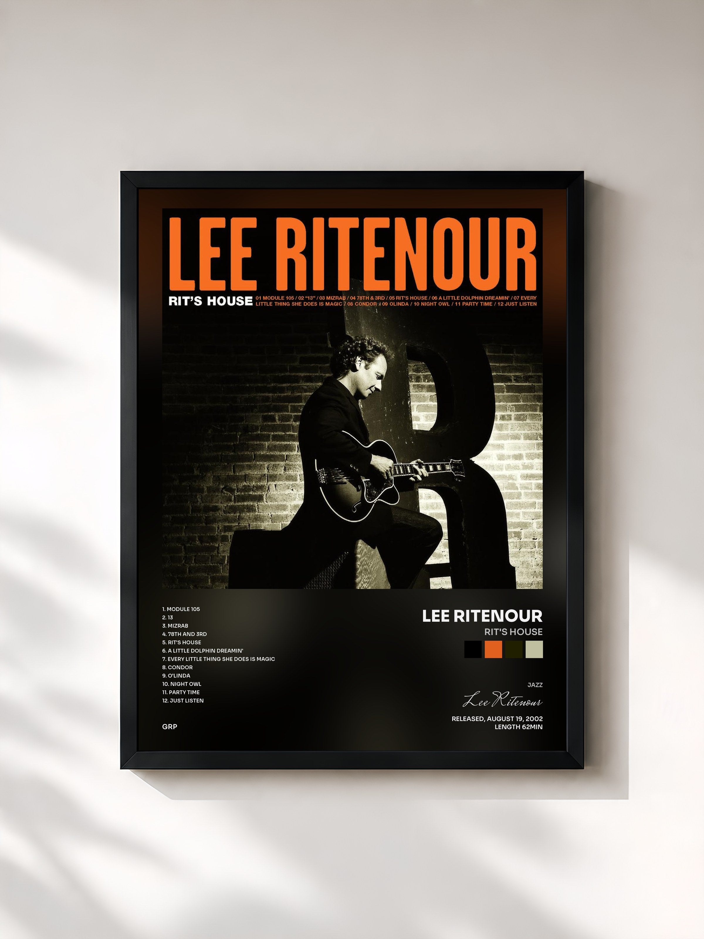#noir Tableau de l'album Rit's House de Lee Ritenour, cadre noir, imprimé et encadré en France